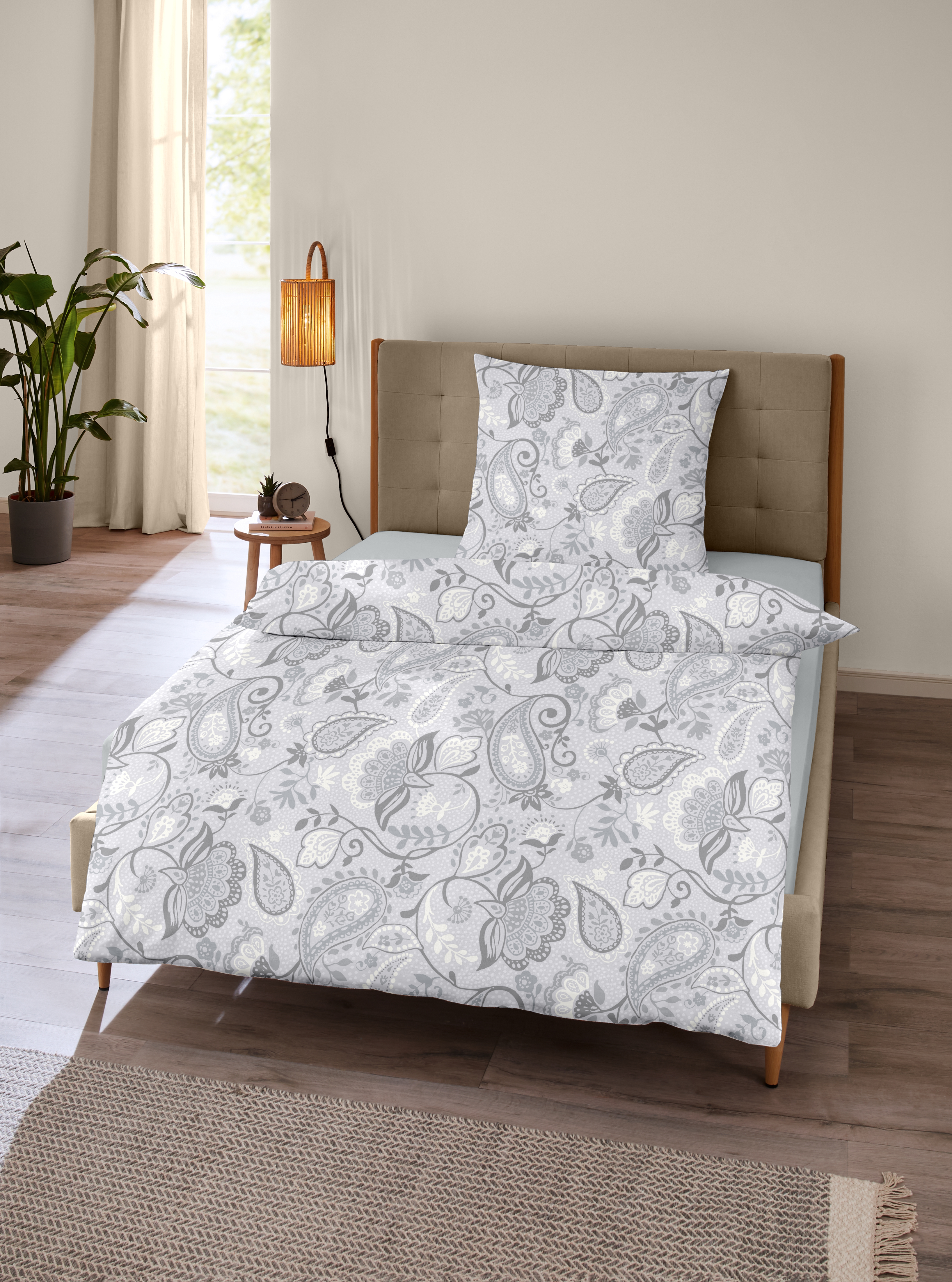 CASEA Mako-Satin-Bettwäsche - Maines,135x200cm, silber, Paisley