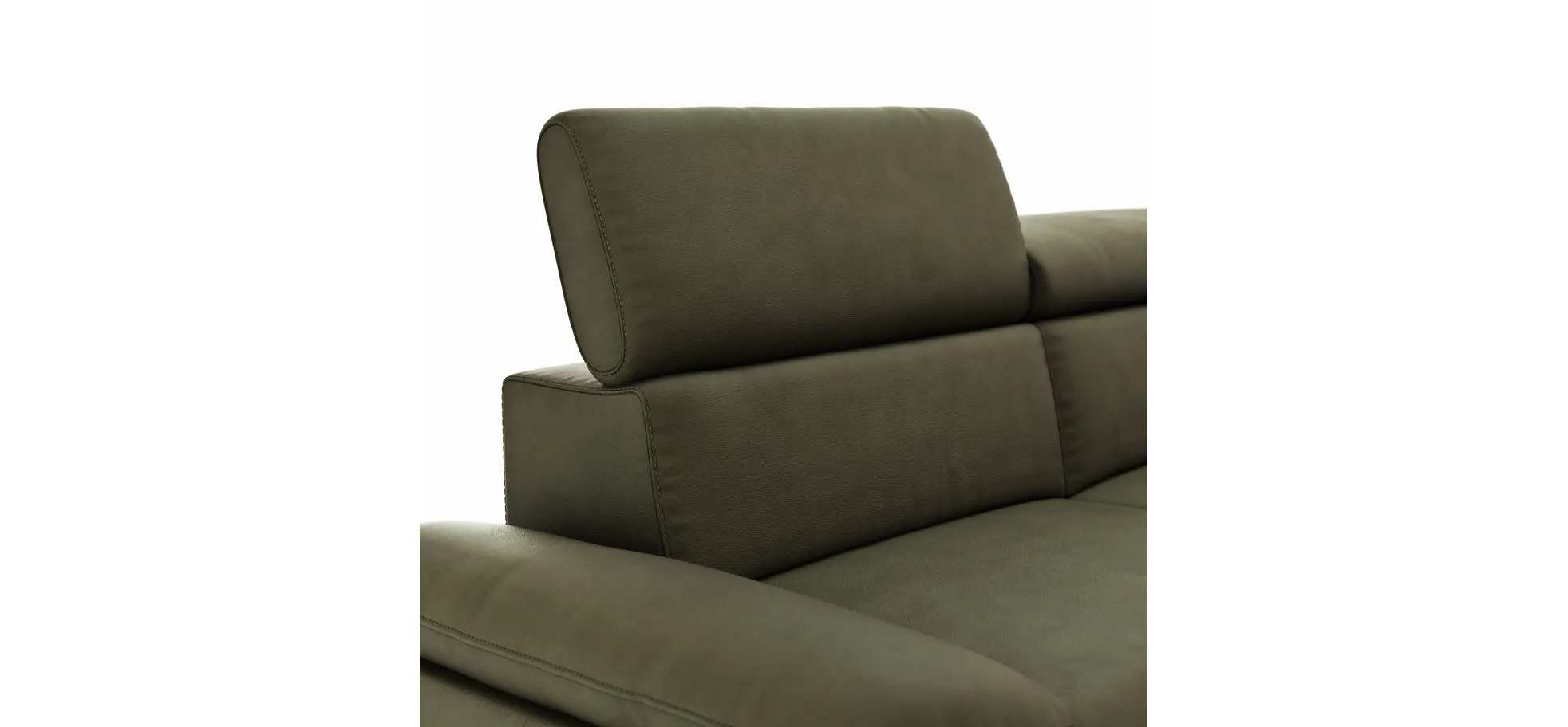 Sofa Felipa - 3-Sitzer inkl. Kopfteil verstellbar, Leder, Olive