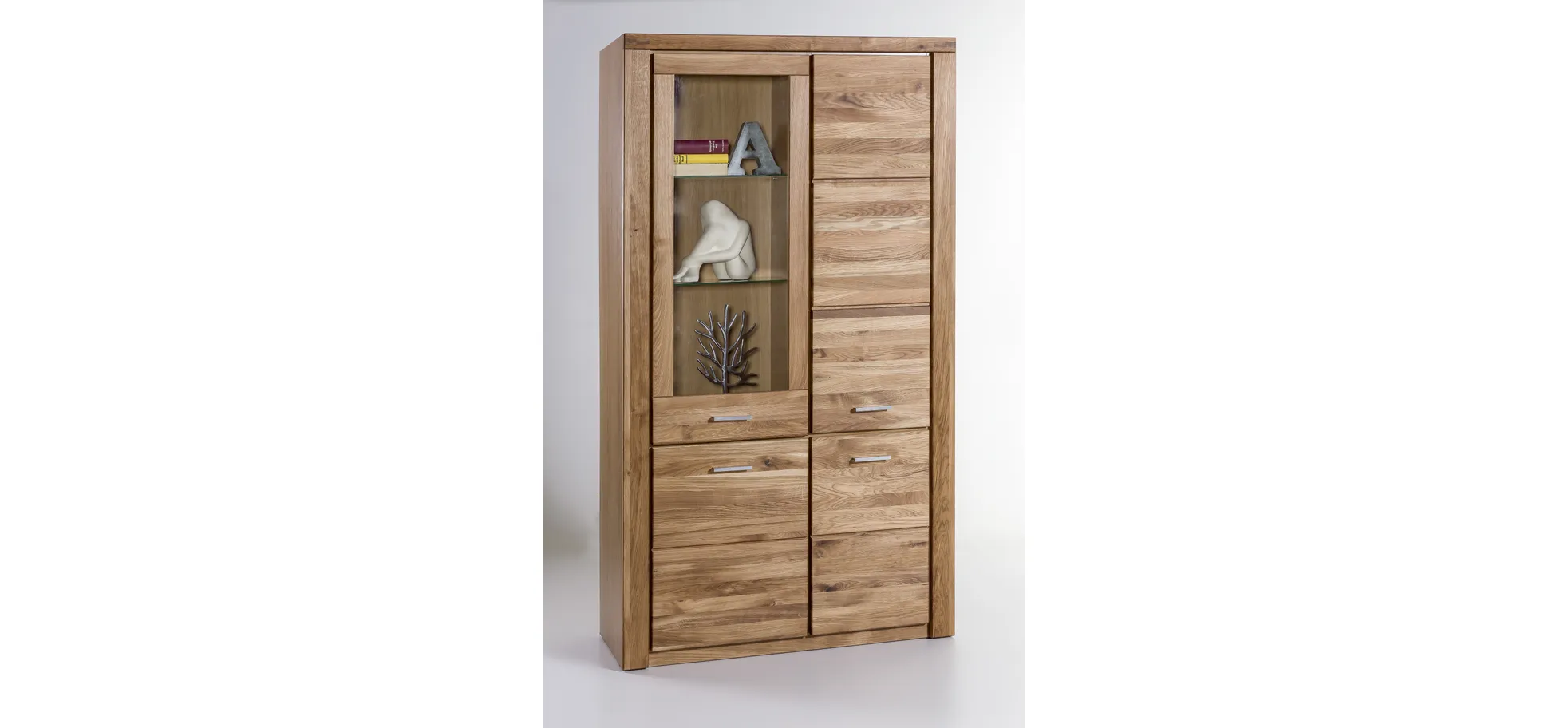 Vitrine, Eiche, 3 Holztüren, 1 Glastür - ELLINGEN