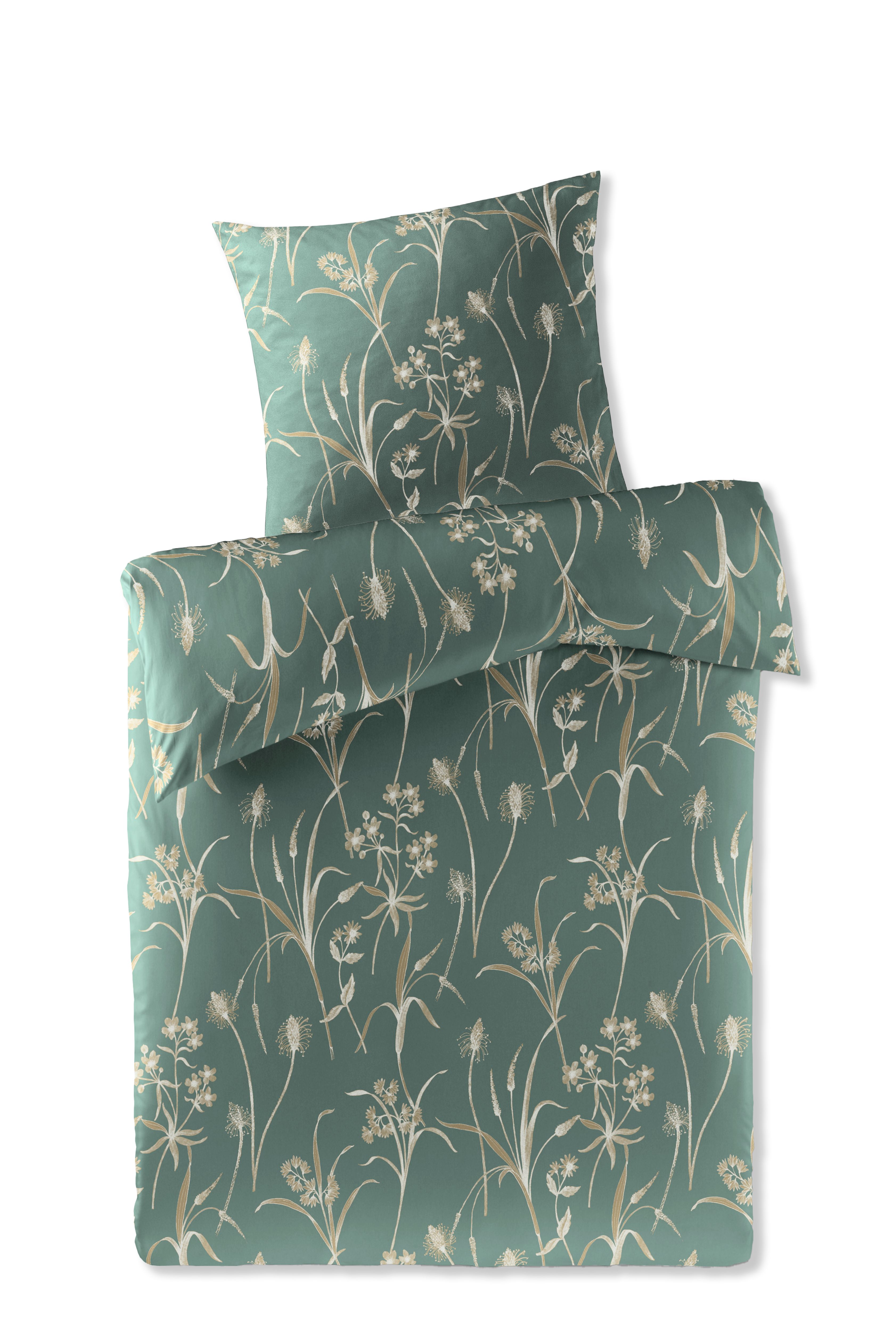 Mako-Satin-Bettwäsche, 155x220cm - CASEA Sevillas, petrol, floral