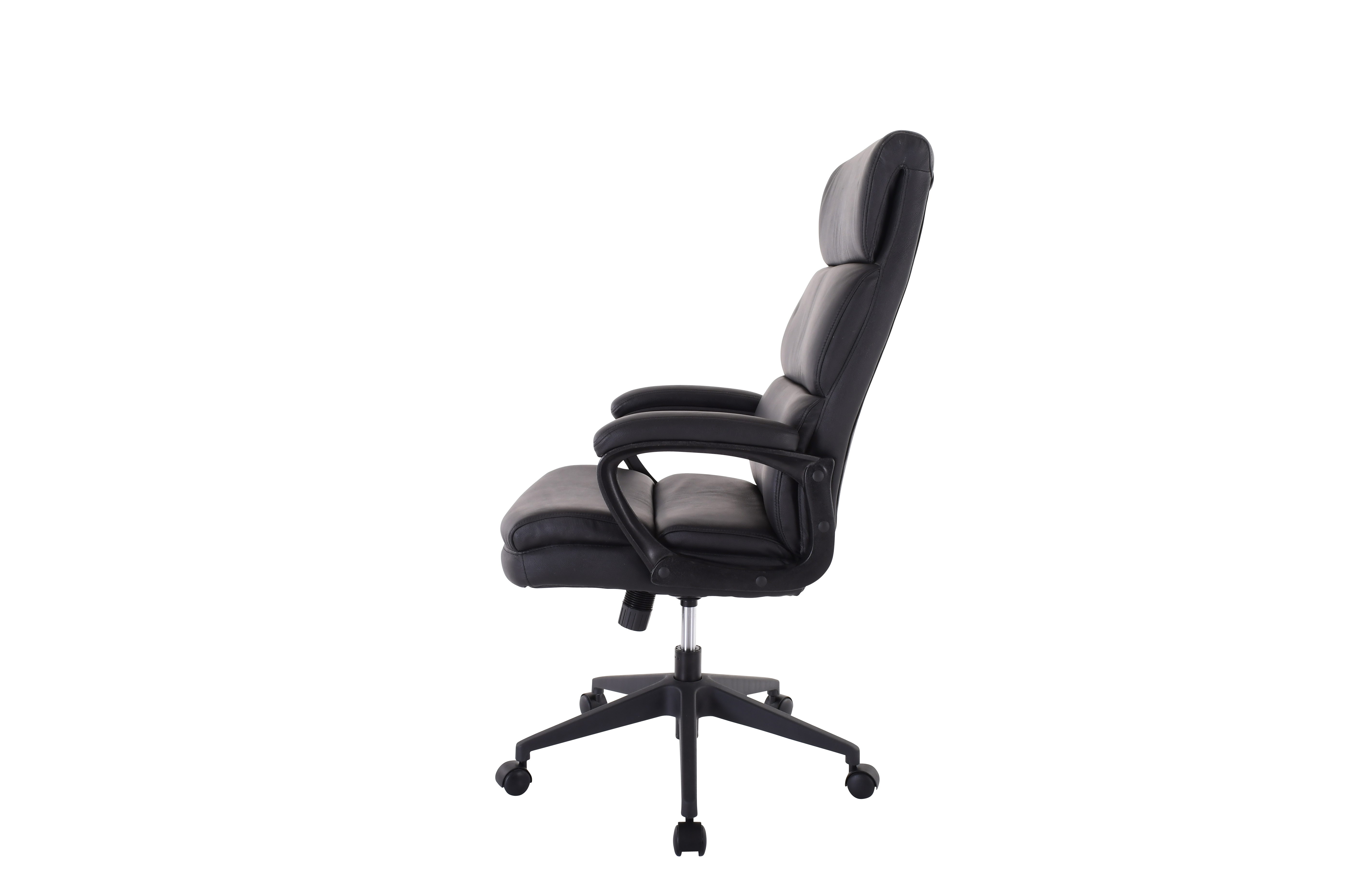 Bürostuhl, Leder schwarz, Gestell schwarz - DREHSTÜHLE