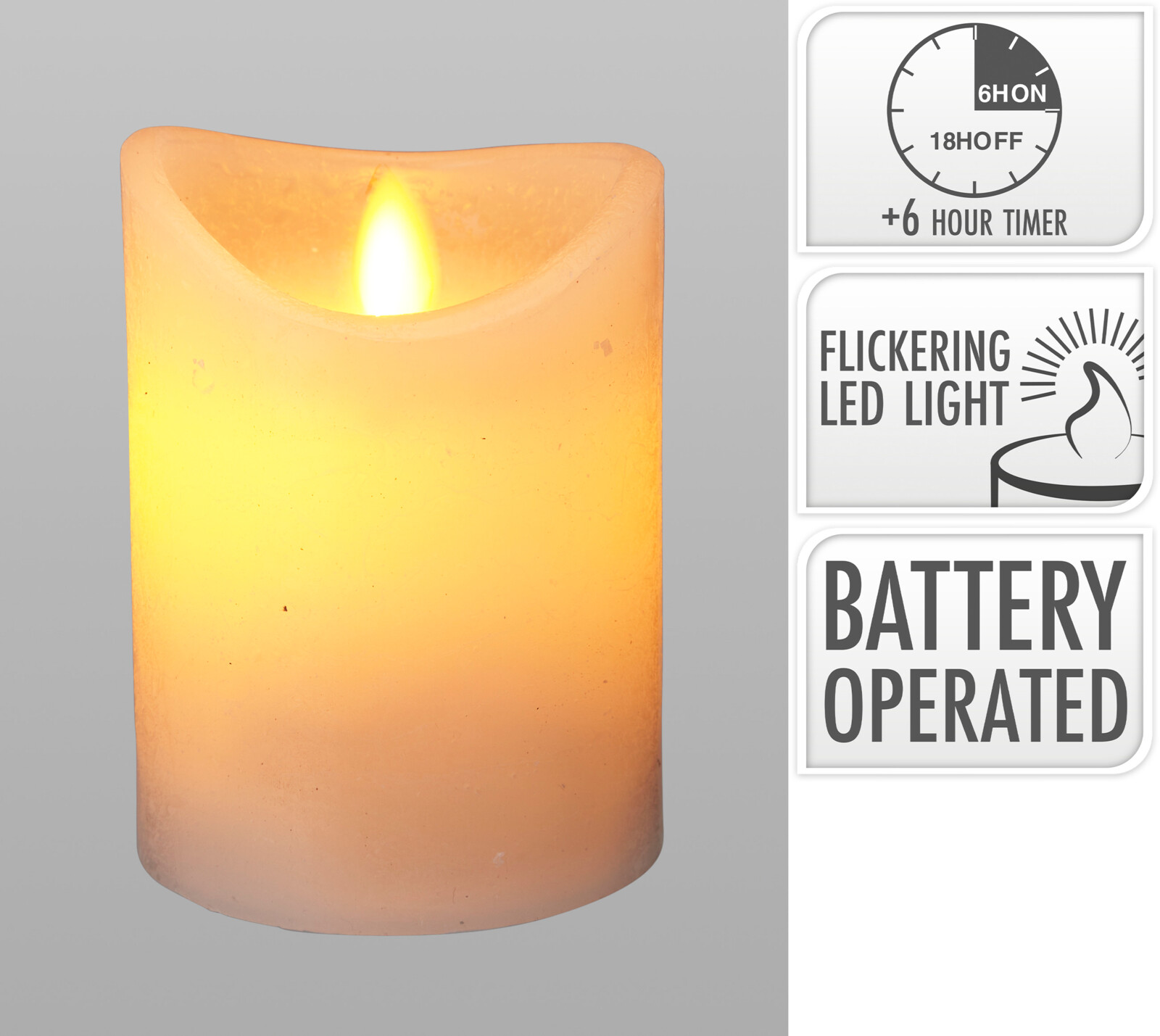 LED Kerze 7,5x10cm - timer, batteriebetrieb, weiß