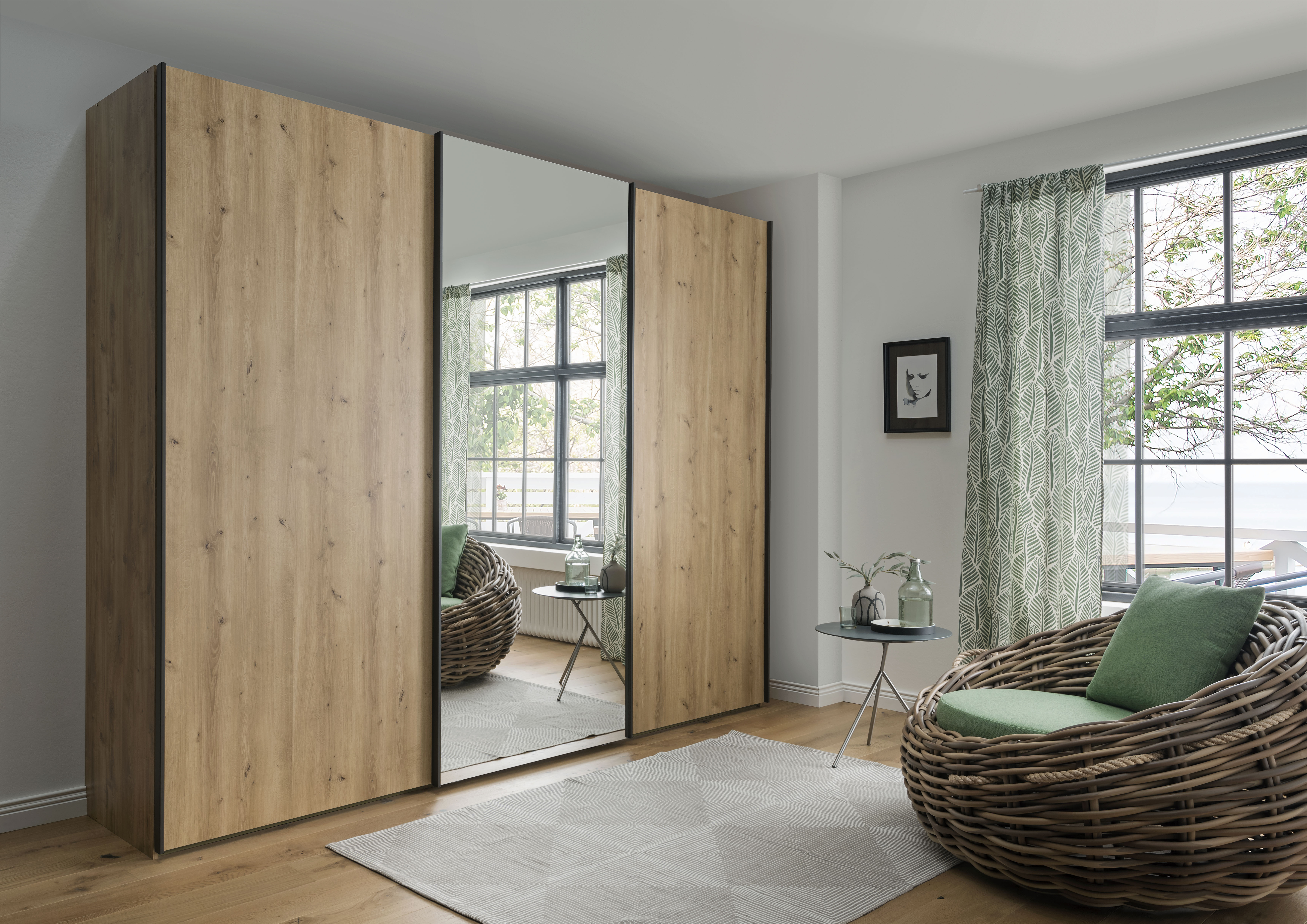 Schwebetürenschrank "3000", Bianco Eiche - LS 231120 \ 3000