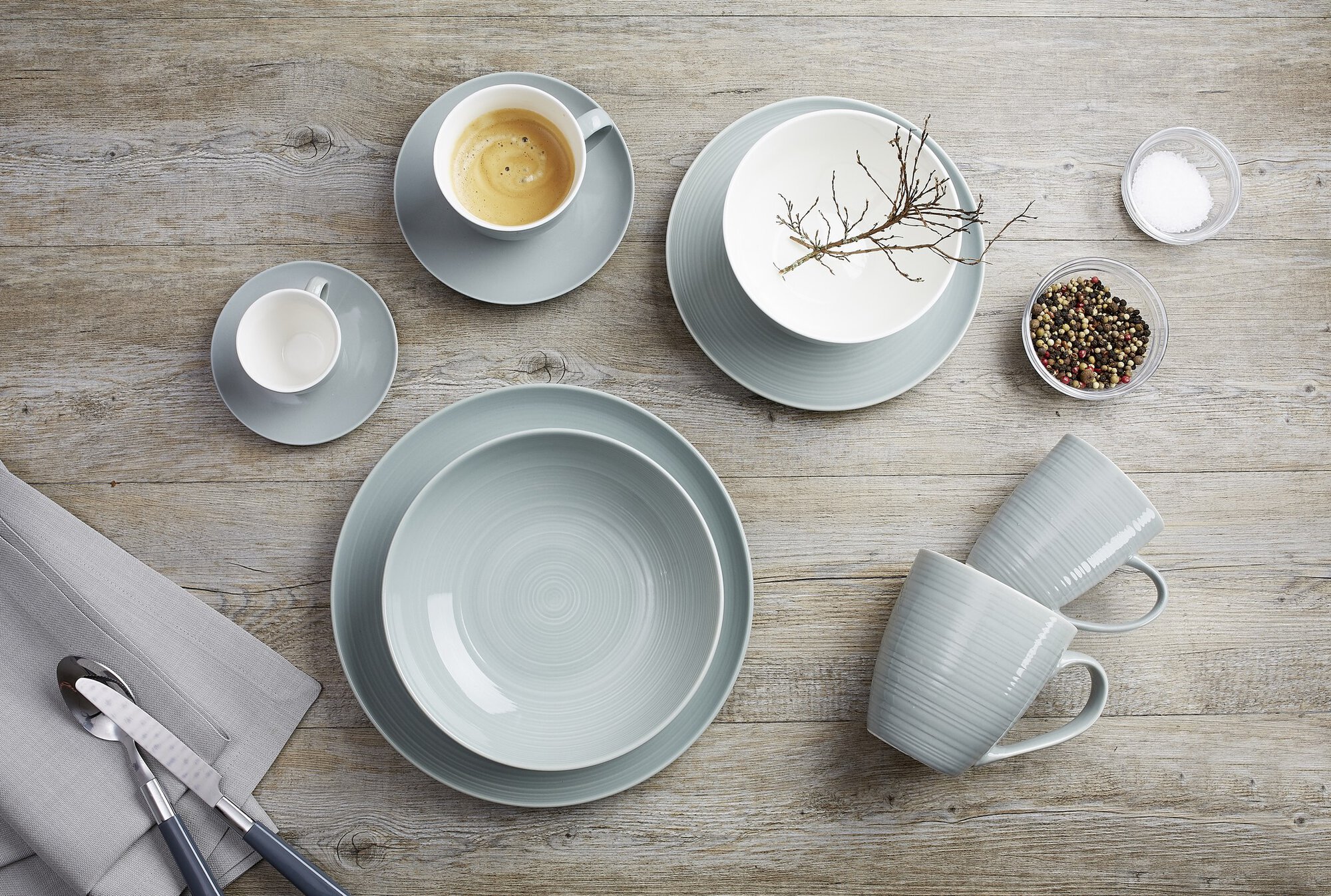 XXL-Henkelbecher Suomi Graublau 550 ml - Porzellan, spülmaschinenfest, konisch, blau