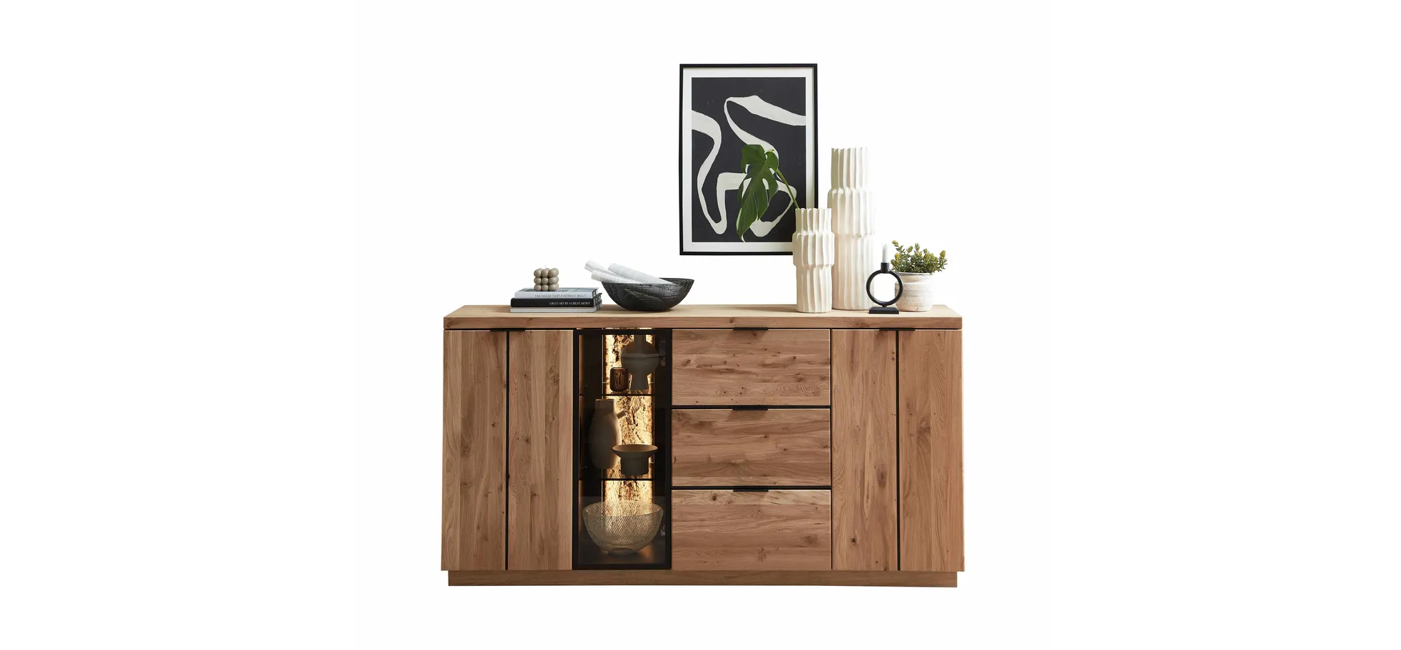 Sideboard - mit Beleuchtung, Wildeiche teilmassiv
