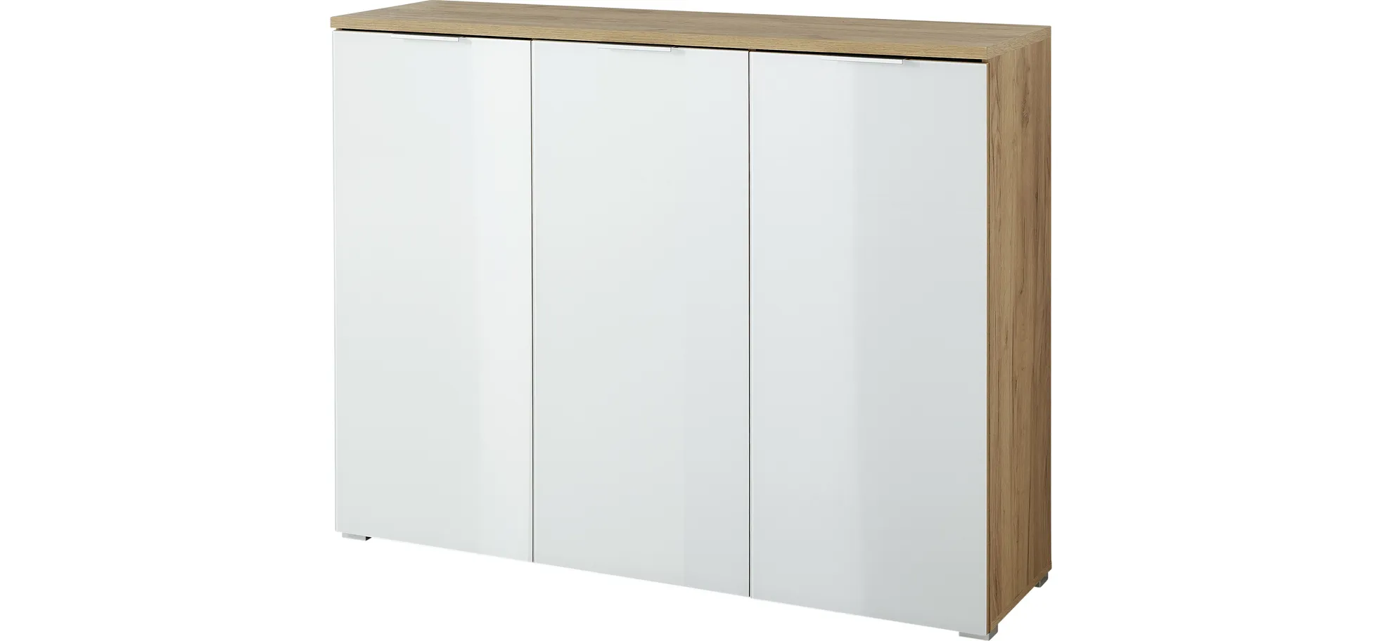 Schuhschrank GLEDA - Glas, Weiß, Eiche Dekor