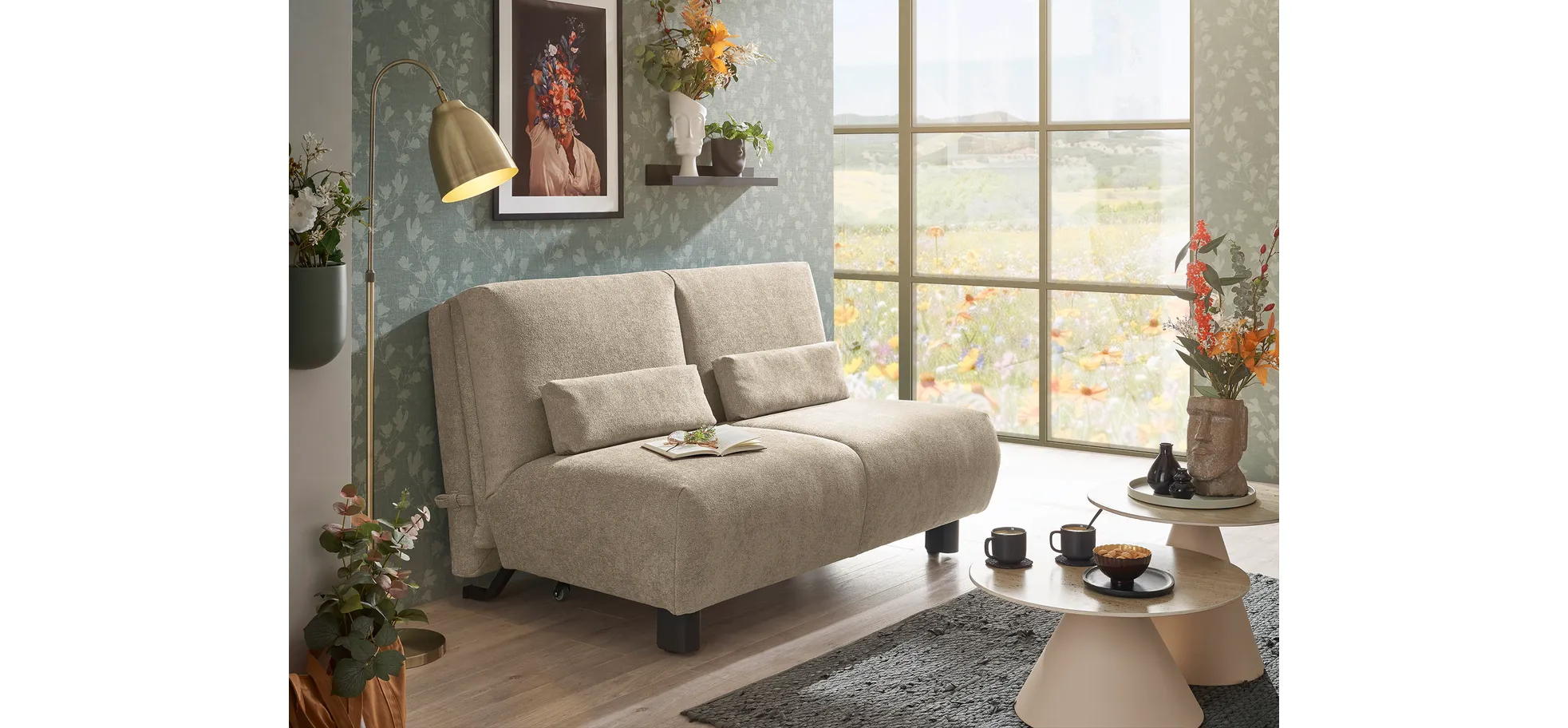 Faltsofa EBBY - 2-Sitzer ohne Armlehne, 140 cm inkl. Schlaffunktion/Relaxfunktion, Stoff, Taupe Faltsofa EBBY - 2-Sitzer ohne Armlehne, 140 cm inkl. Schlaffunktion/Relaxfunktion, Stoff, Taupe