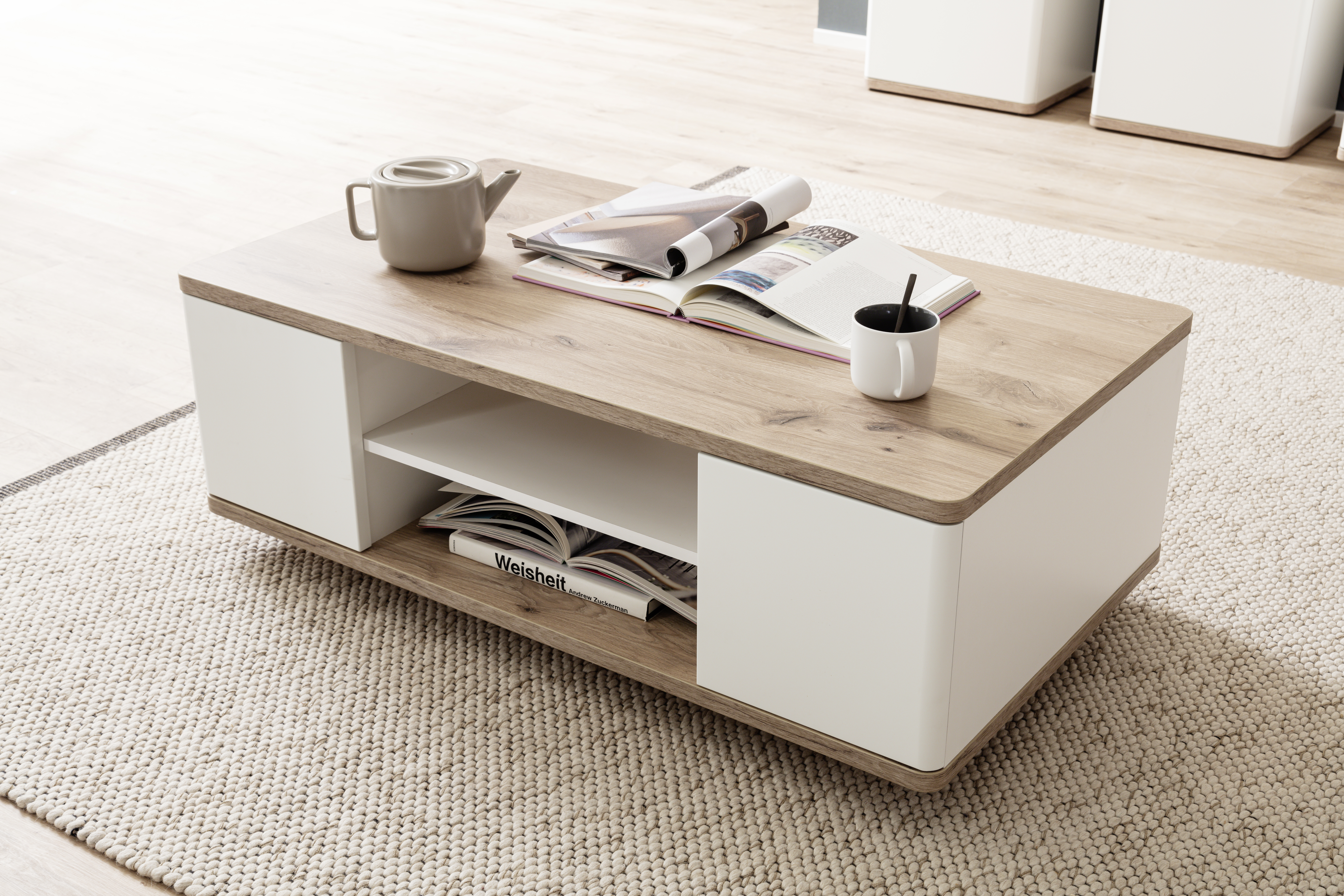 Couchtisch, Soft weiß, Absetzung Eiche Dekor - LS25 Candona