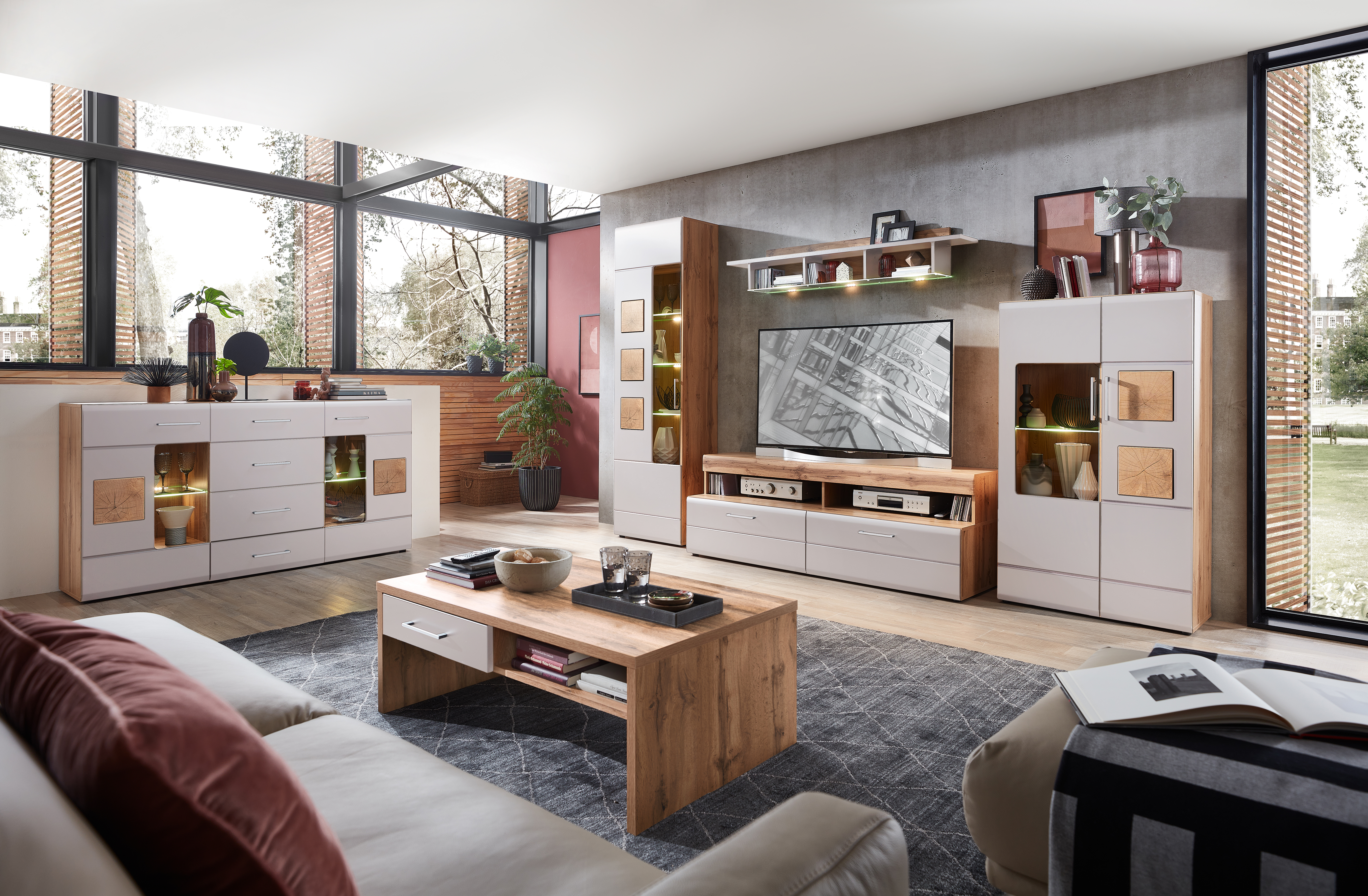 Wohnwand, Eiche Altholz/Cashmere - MyStyle 1060