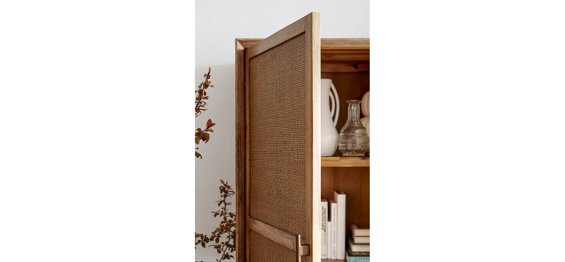 Highboard Falmouth - Akazie / Front, Rattangeflecht