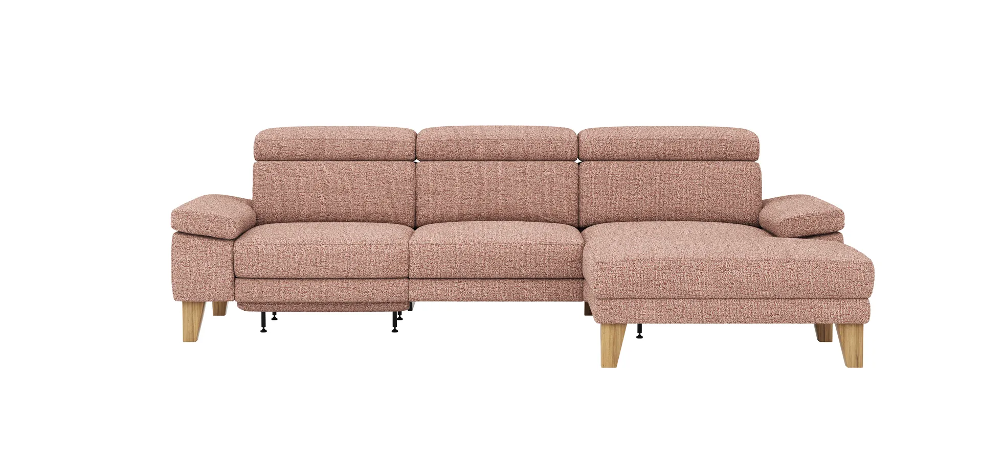 Ecksofa Hudson - 2,5-Sitzer mit Longchair rechts, inkl. Kopfteil/Armlehne verstellbar und Relaxfunktion (motorisch), Stoff, Kupfer