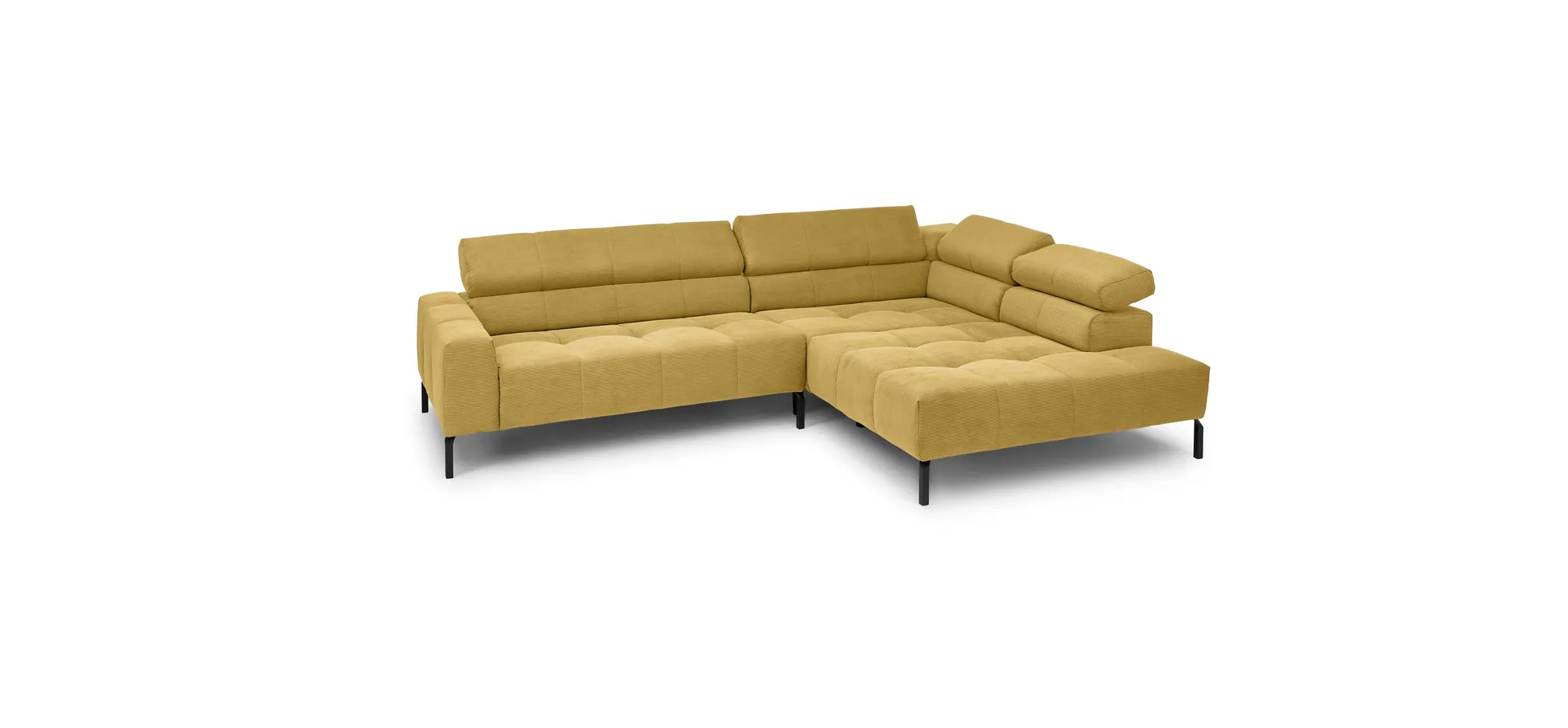  Ecksofa COLLEEN - 2-Sitzer mit Ecke rechts, Sitzvorzug motorisch, Feincord, Gold