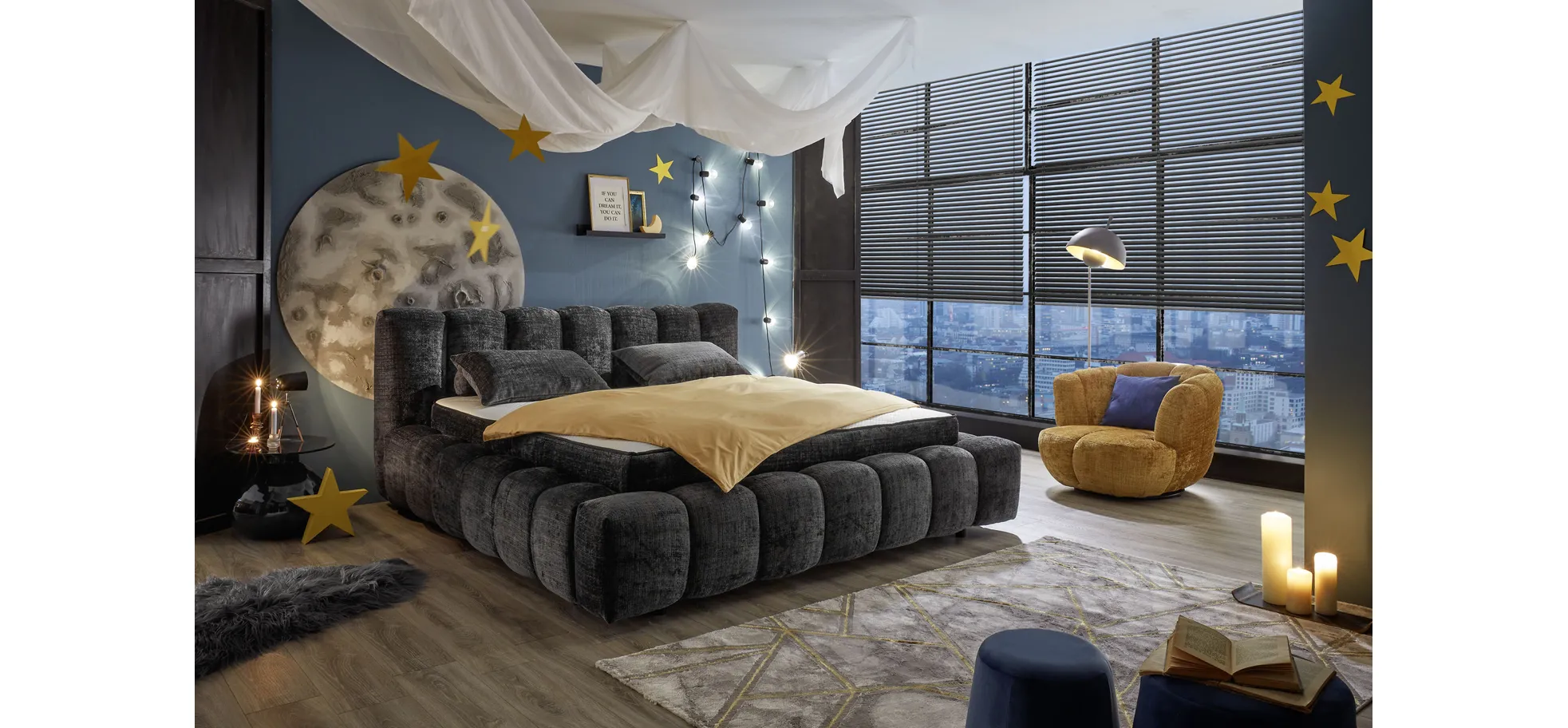 Polsterbettrahmen, Stoff black, 180x200 cm - Eleine