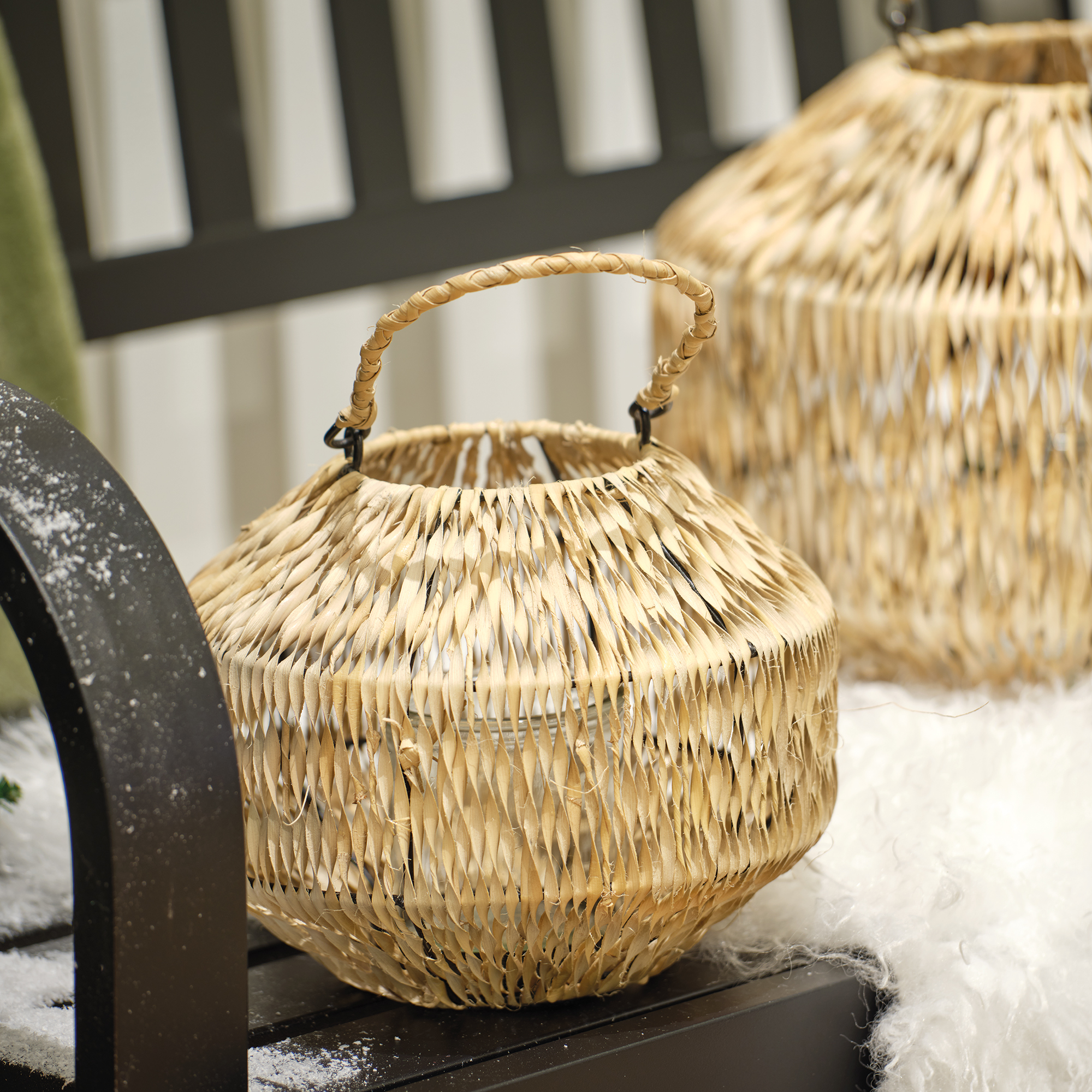 Laterne - Rattan, ca. Ø21,5cm, Höhe ca. 18cm