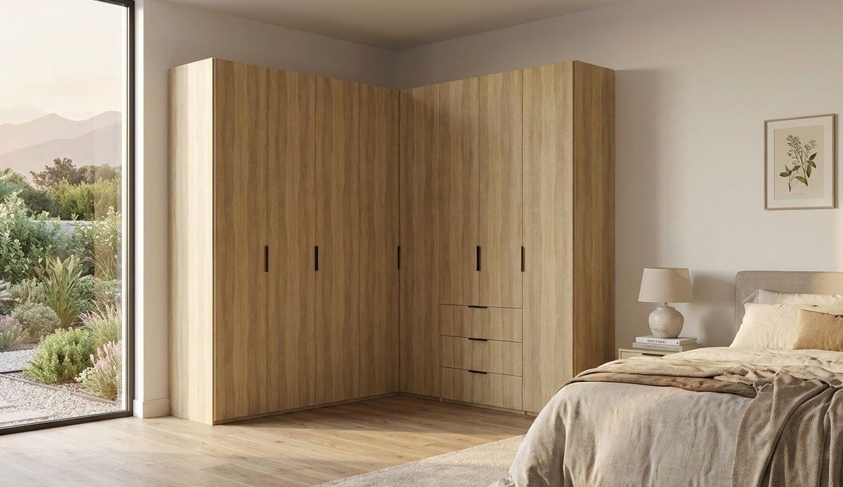 Eck-Drehtürenschrank, Elfenbein Dekor - Armadio