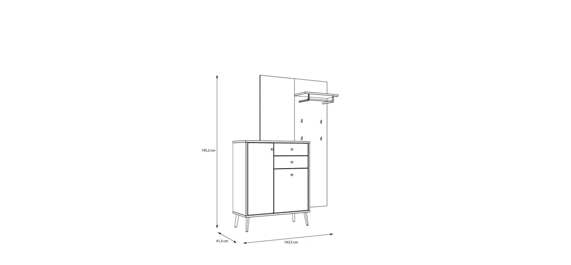 Garderobe, Eiche Dekor, Front graugrün - Firell