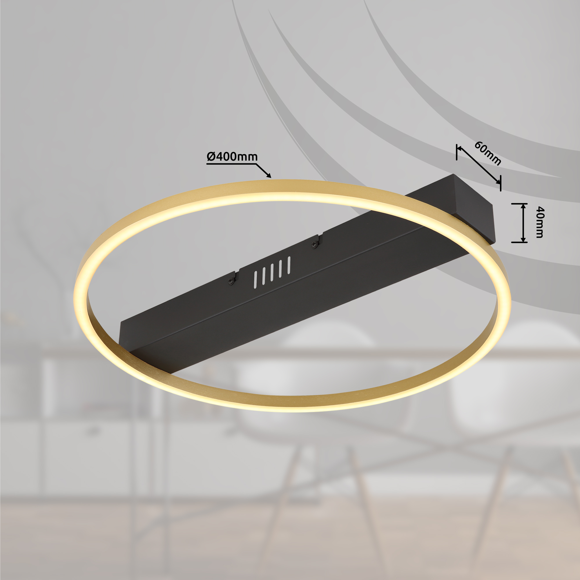 Deckenleuchte LUFFY - LED, Schwarz Matt/Messing Matt, 39,5x39,5x5,3cm