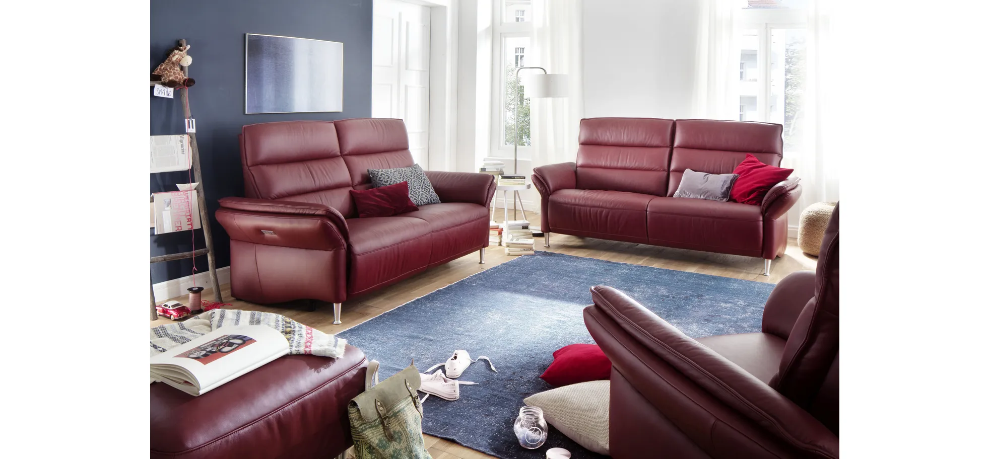 Sofa - 2-Sitzer, Leder, Rot