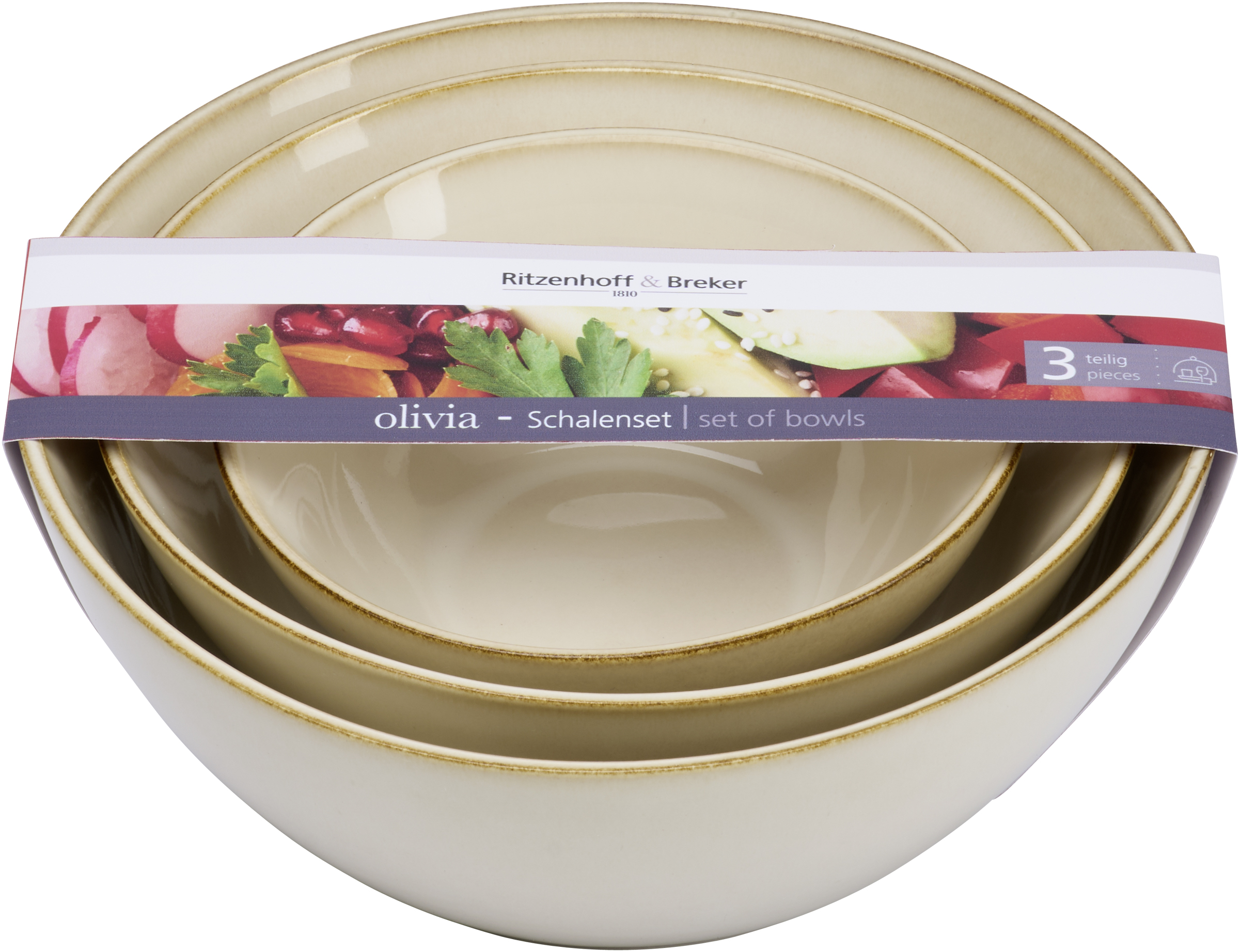 Schalenset Olivia, 3-Tlg. - steingut, beige