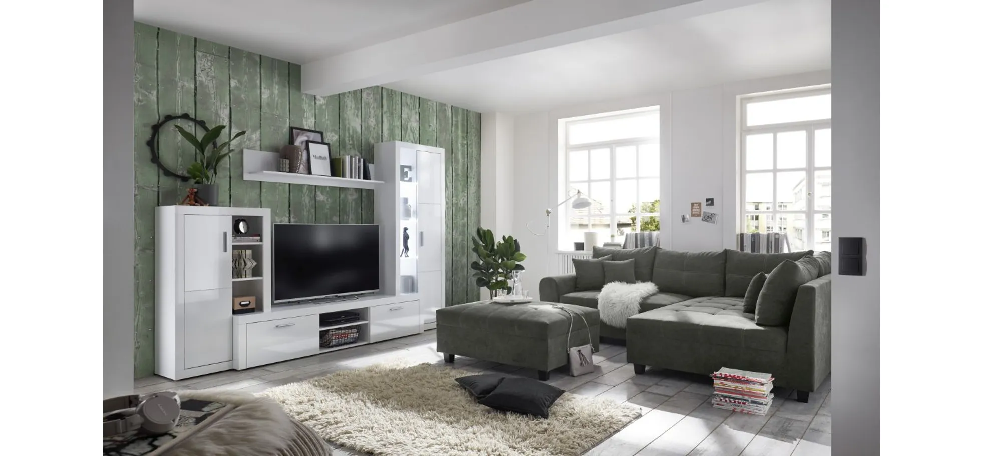 Ecksofa - 1,5-Sitzer, Ecke rechts, Schlaffunktion, Microvelour Steingrau