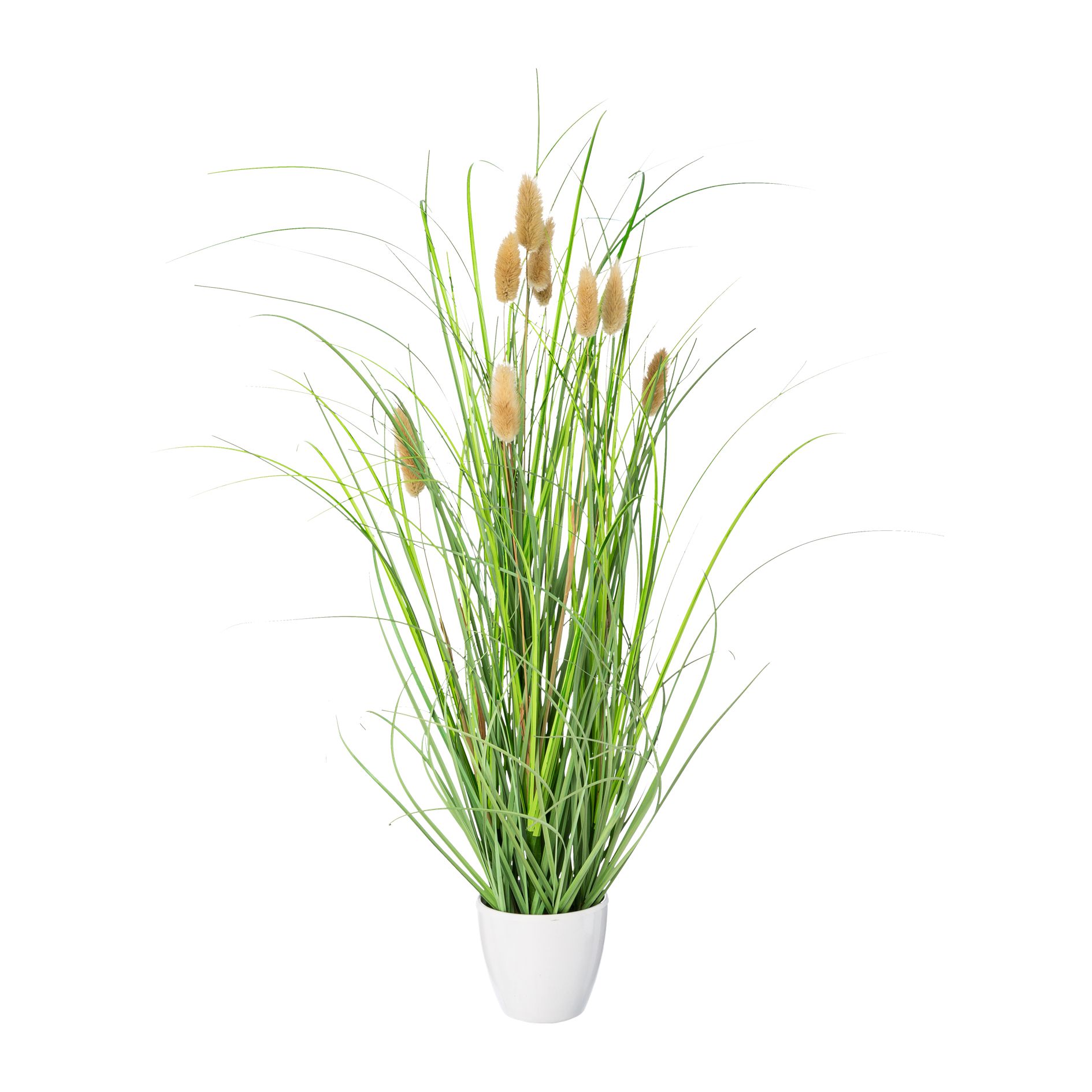 Kunstgras - Lagurus im weißen Melamintopf, 50 cm