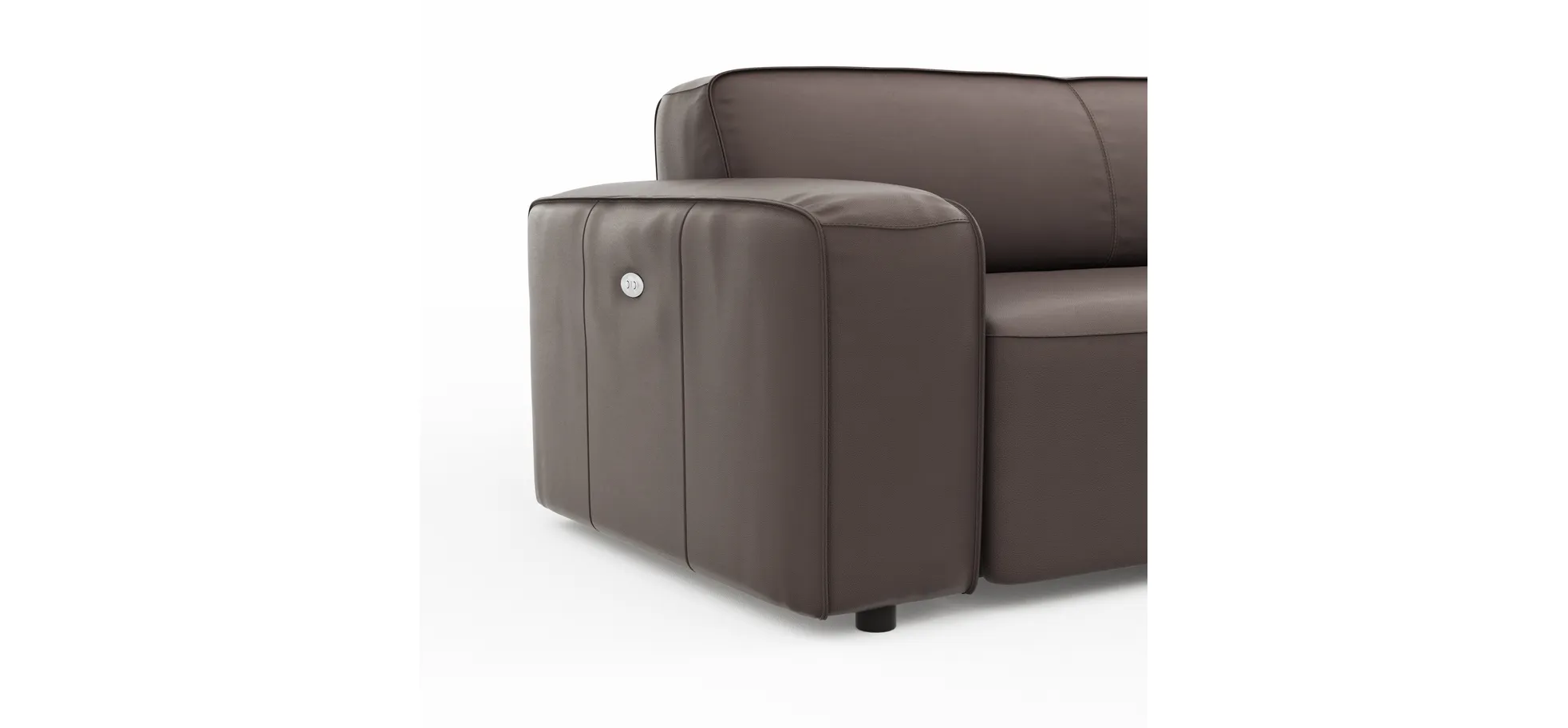 Ecksofa Denver - 2,5-Sitzer mit Longchair rechts, groß, inkl. Sitzvorzug (motorisch), Leder, Mocca