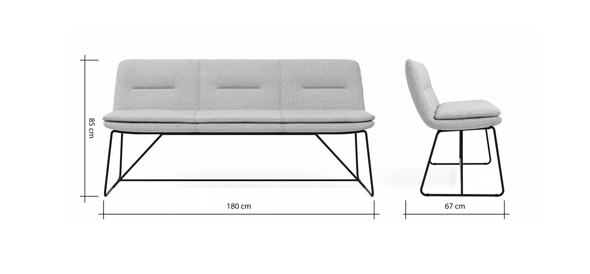 Polsterbank Macano - B ca. 180 cm, Stoff, Hellgrau
