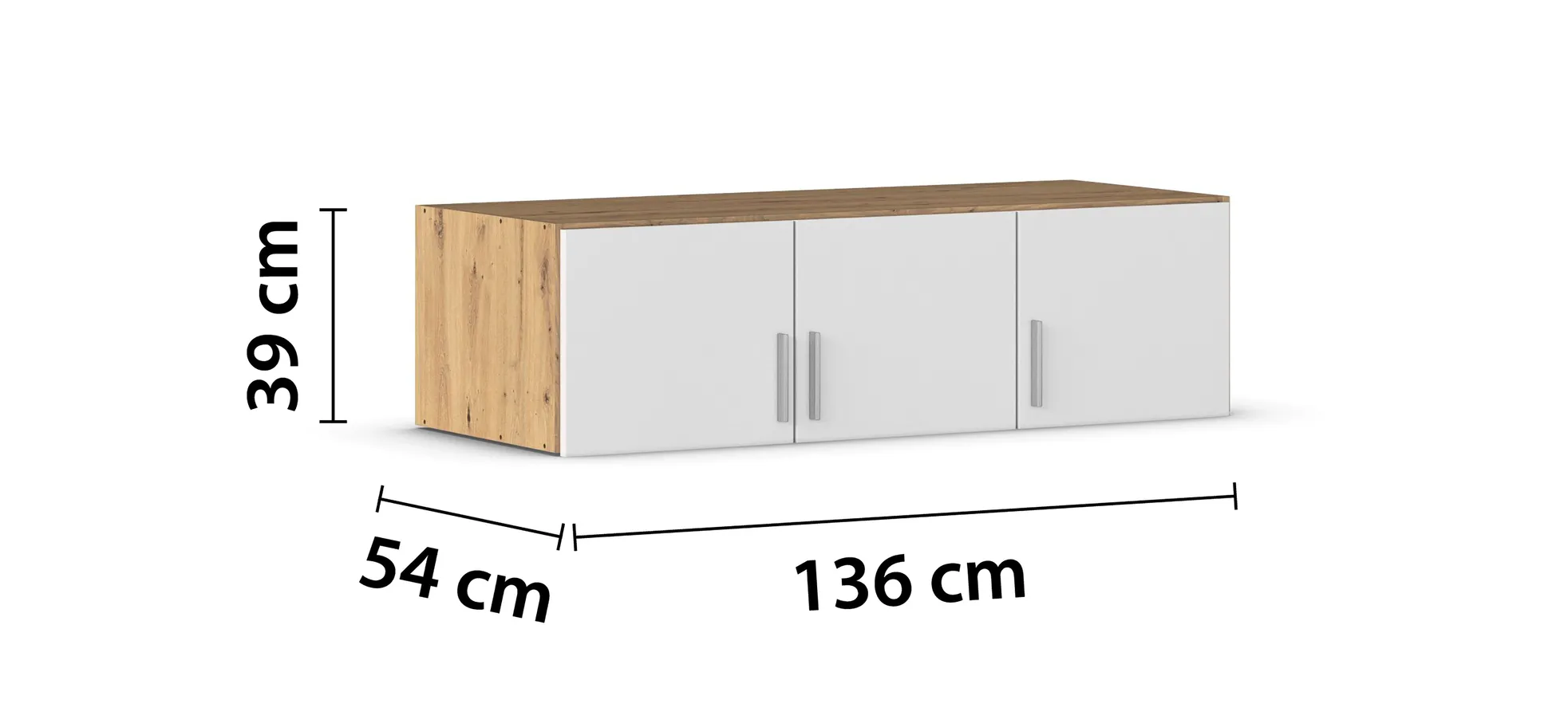 Schrankaufsatz REXY MATT- B 136 cm, Eiche Dekor, Weiß
