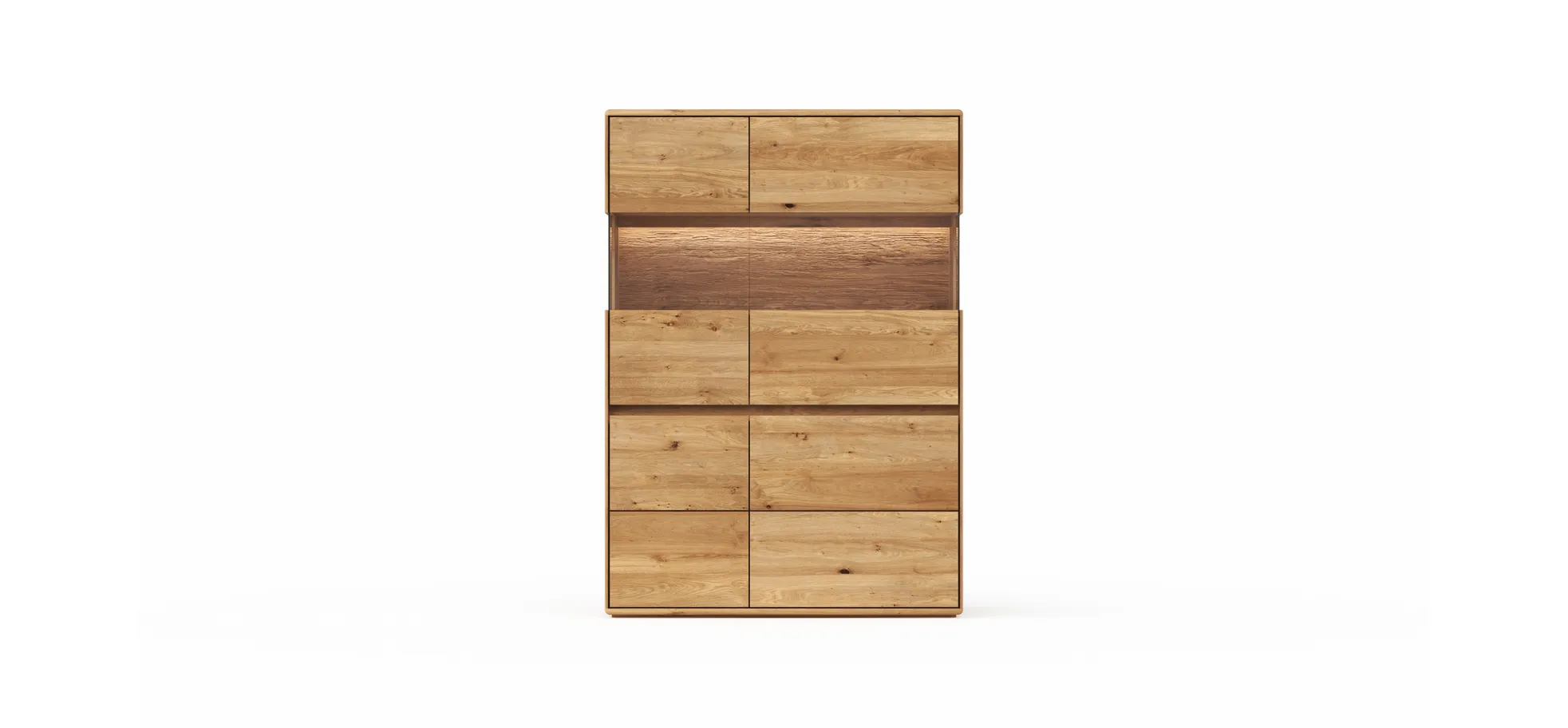 Highboard Hillsboro - inkl. Beleuchtung, Wildeiche natur, geölt