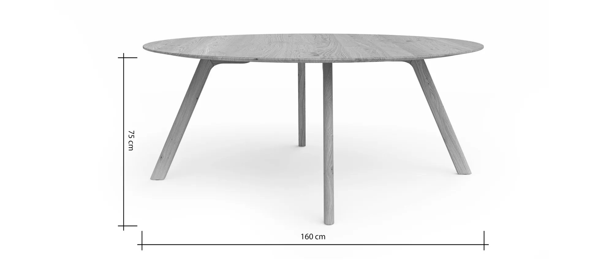 Esstisch Phoenix - LBH ca. 160x160x75 cm, Eiche massiv, Bianco geölt, rund