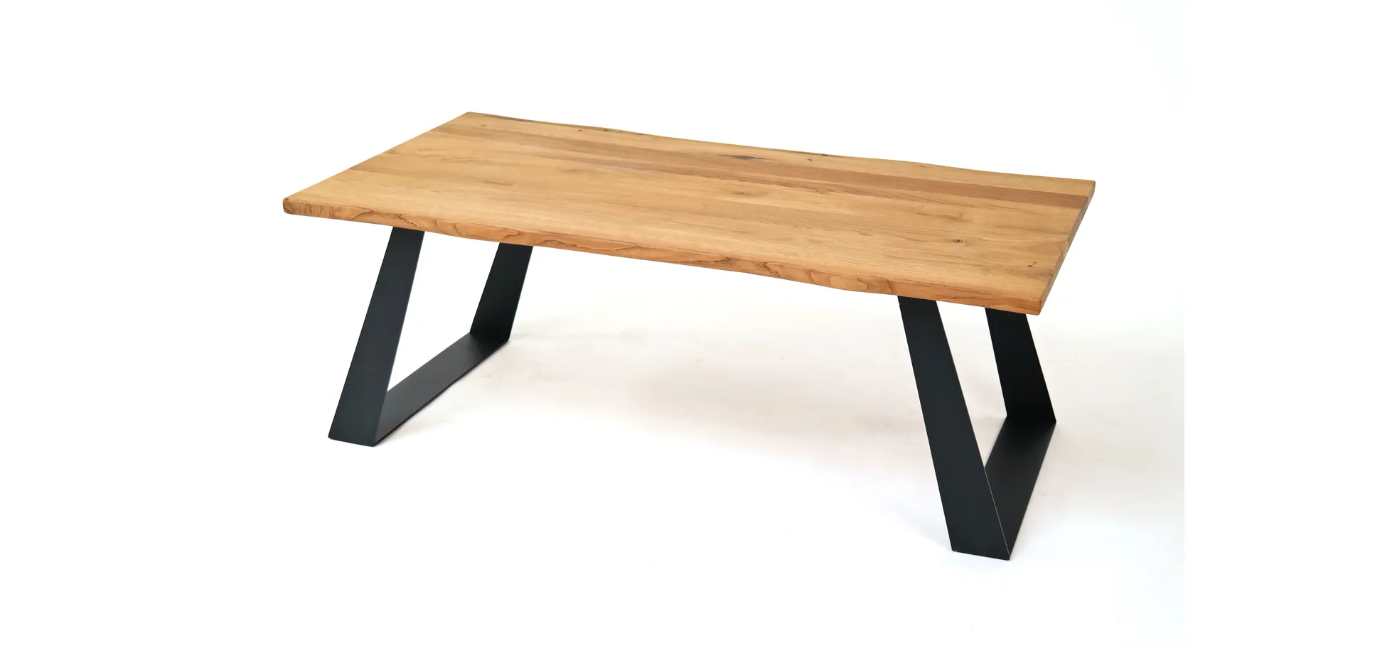 Couchtisch - LB ca. 110x60 cm, Wildeiche massiv geölt, Baumkante, Schwarz