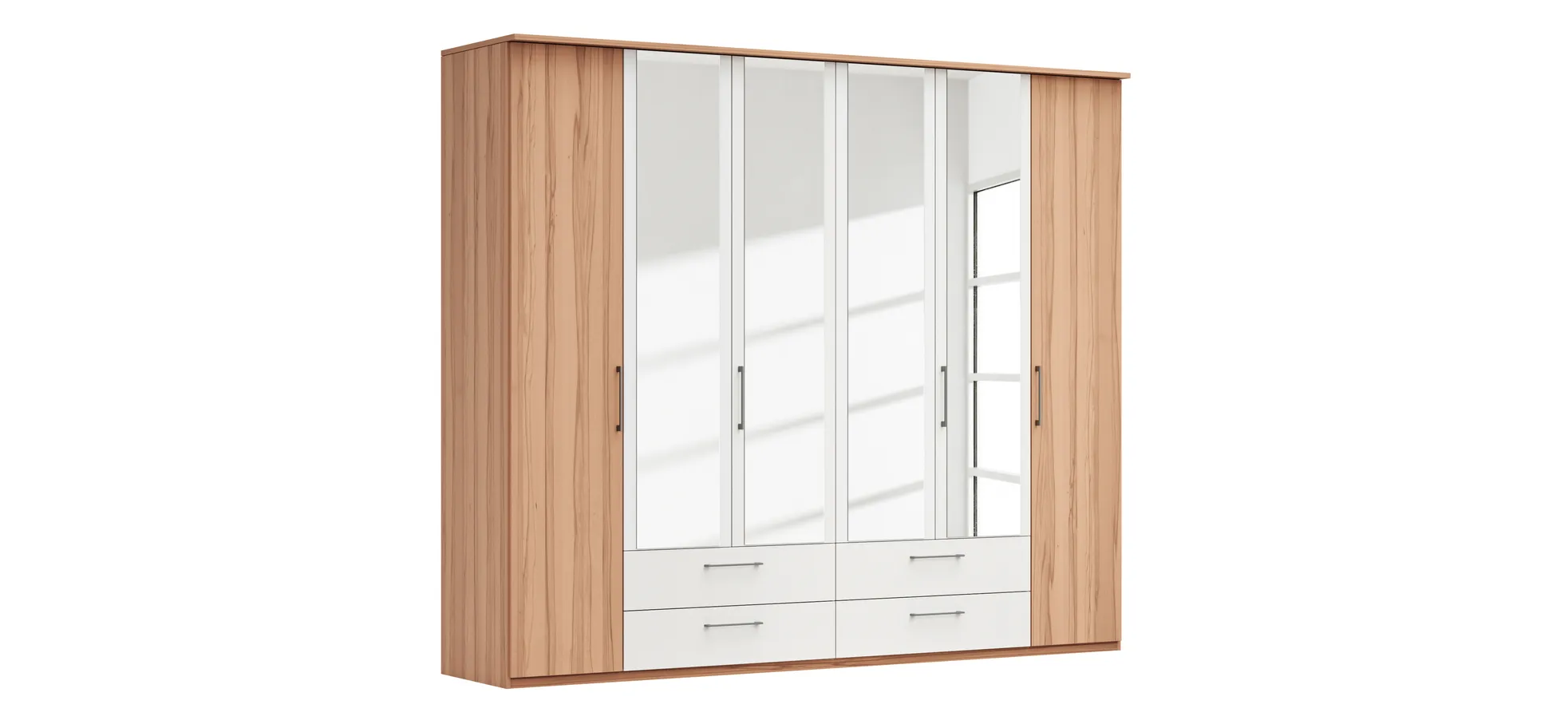 Drehtürenschrank Viana - B. ca. 270 cm, Furnier, Kernbuche, Weiß