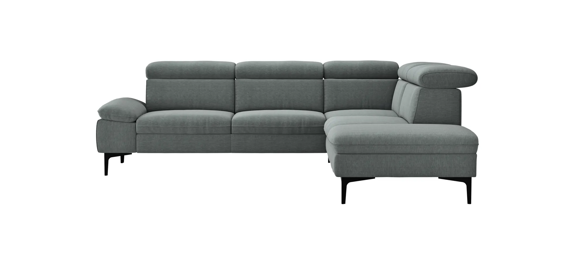 Ecksofa Felipa - 2,5-Sitzer mit Ecke rechts inkl. Kopfteil verstellbar, Stoff, Grau