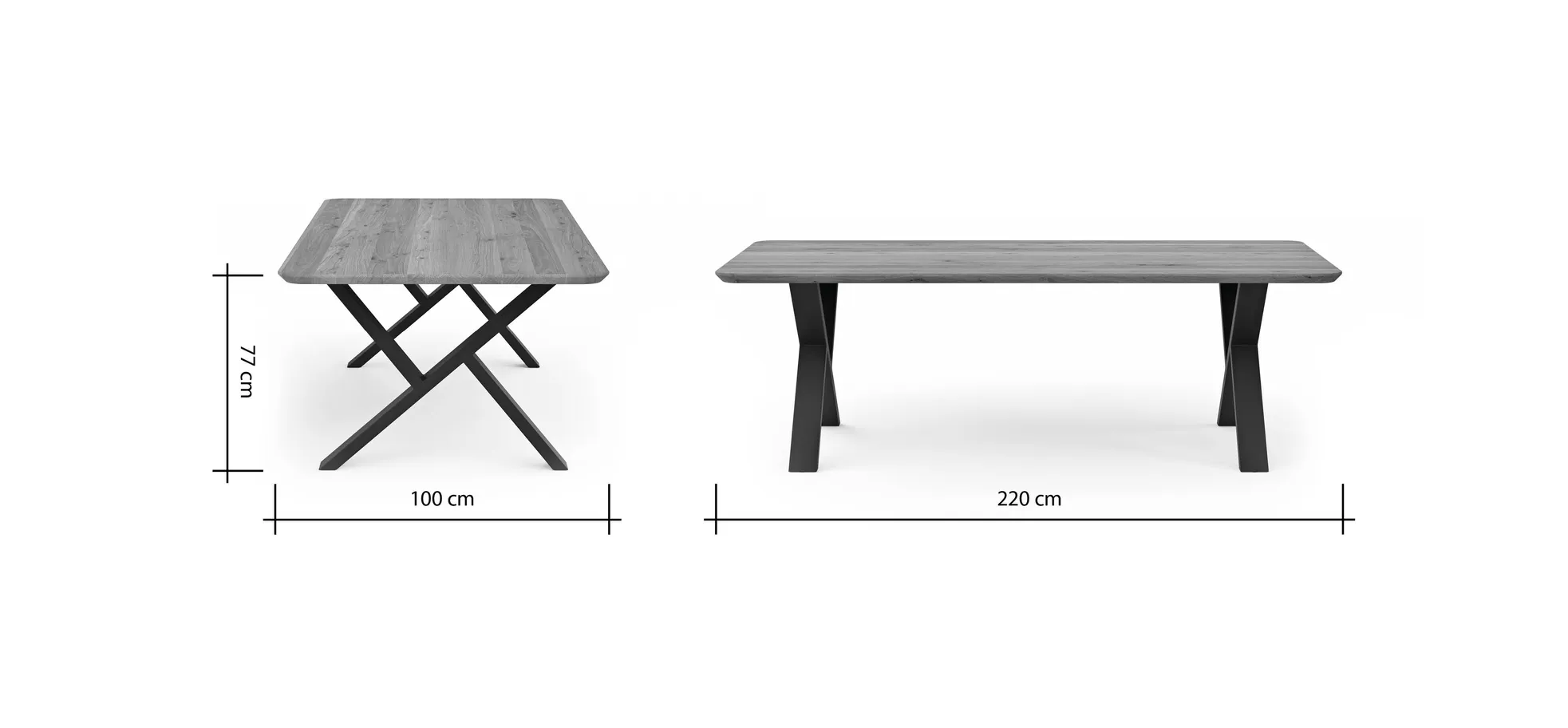 Esstisch Belfast - LB ca. 220x100 cm, Eiche massiv, X-Gestell asymmetrisch