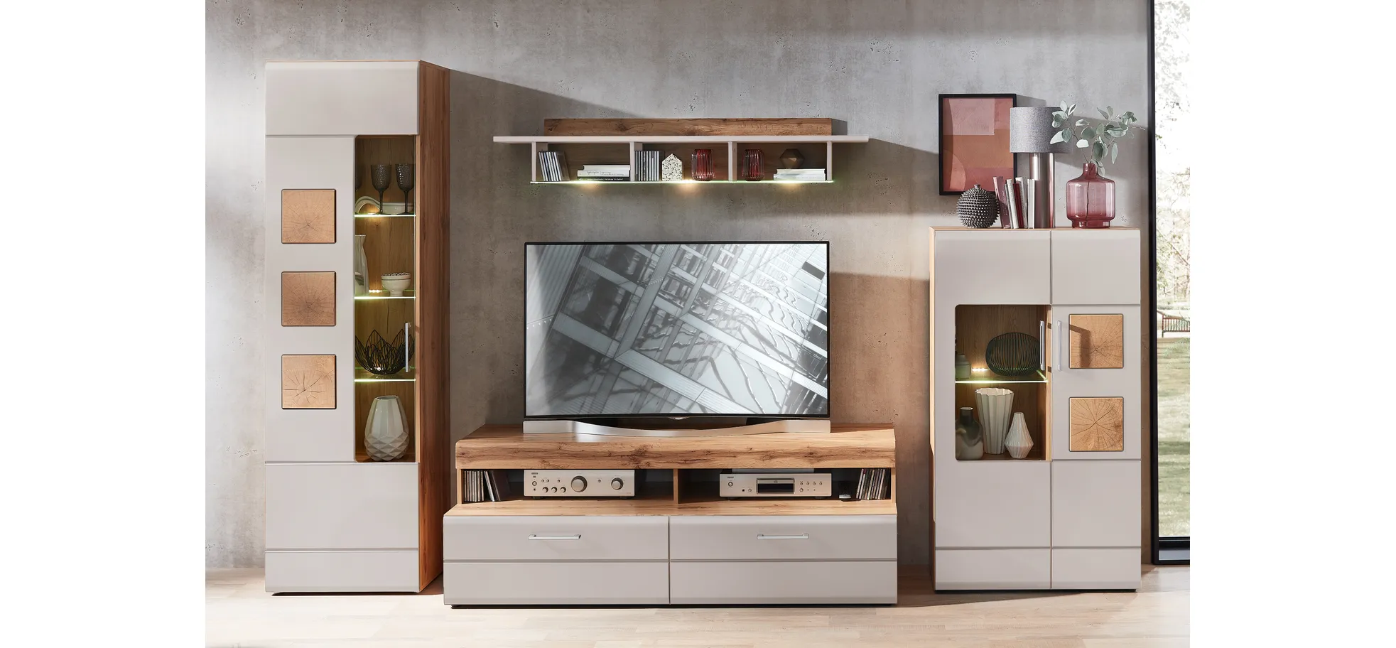 Wohnwand, Eiche Altholz/Cashmere - MyStyle 1060