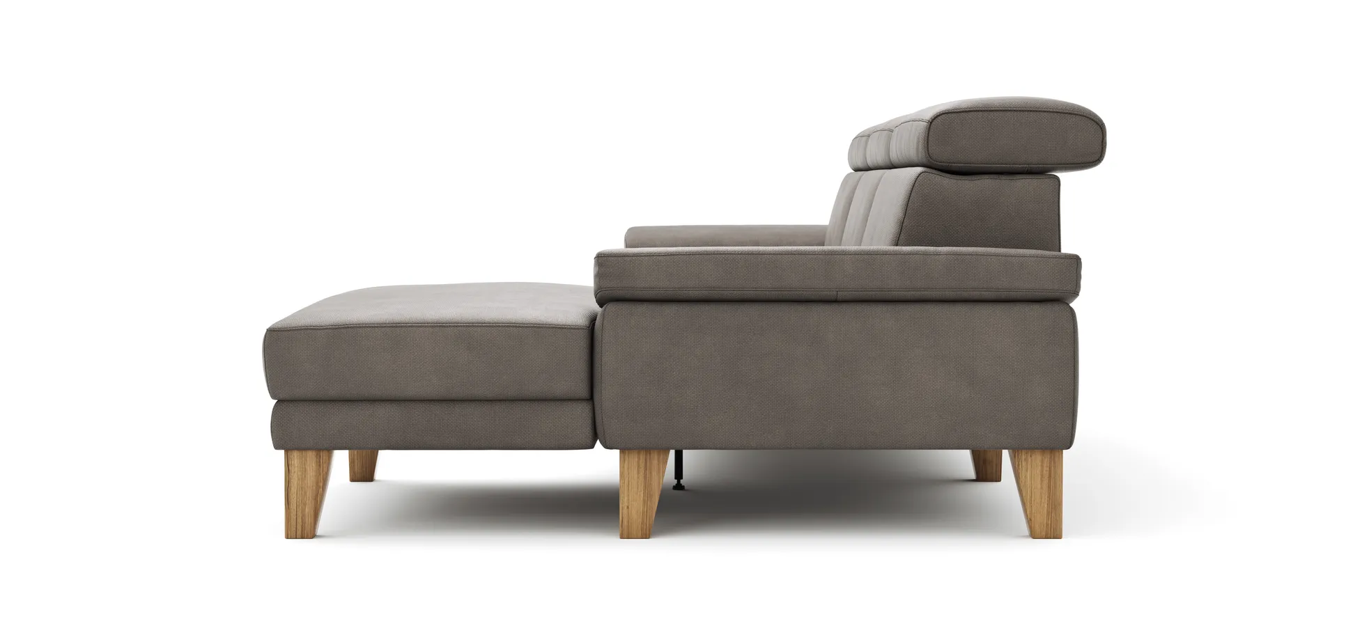 Ecksofa Hudson - 2,5-Sitzer mit Longchair rechts inkl. Kopfteil verstellbar, Stoff, Steingrau