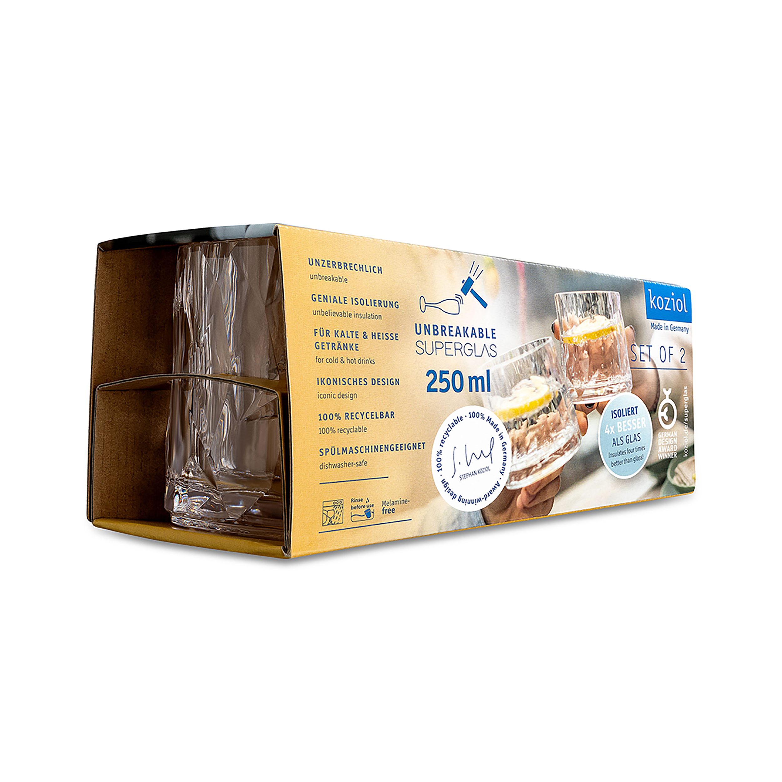 Superglas 250ml, crystal clear, 2-er Set - bruchfest, spülmaschinengeeignet, 100% CO2-neutral