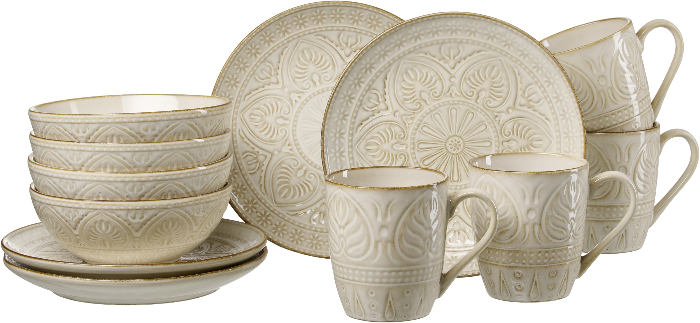 Frühstücksset Omara, 12-Tlg. - steingut, beige