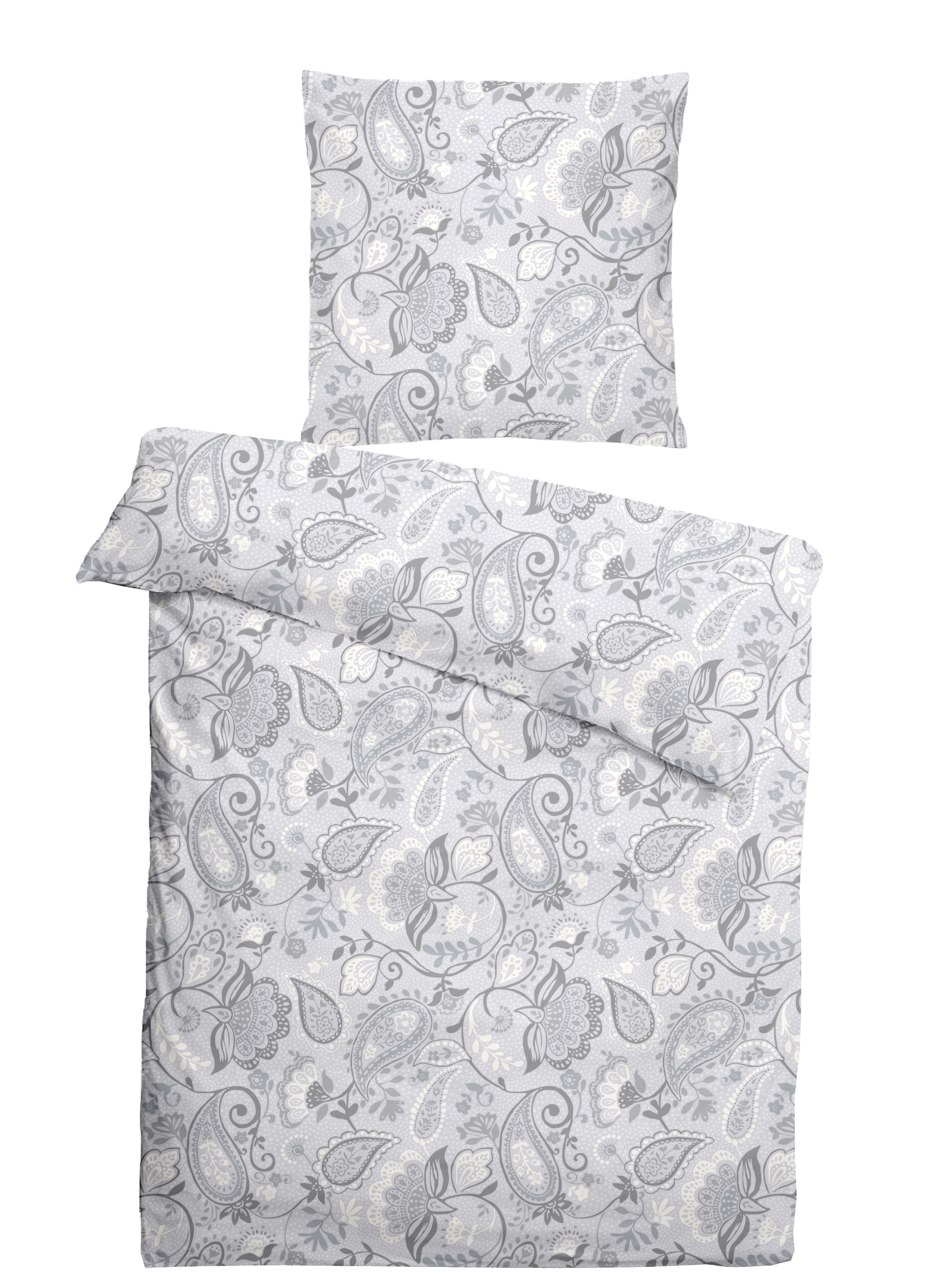 CASEA Mako-Satin-Bettwäsche - Maines,155x220cm, silber, Paisley