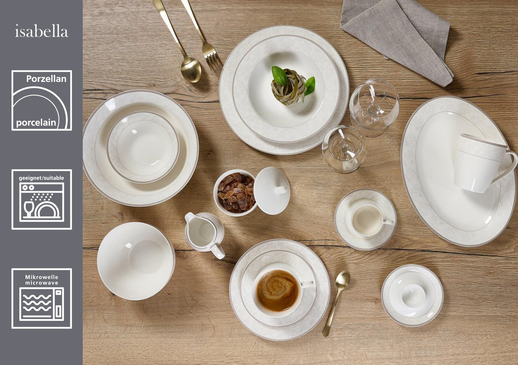Espresso-Untertasse Isabella 13 cm - Porzellan, spülmaschinengeeignet, rund