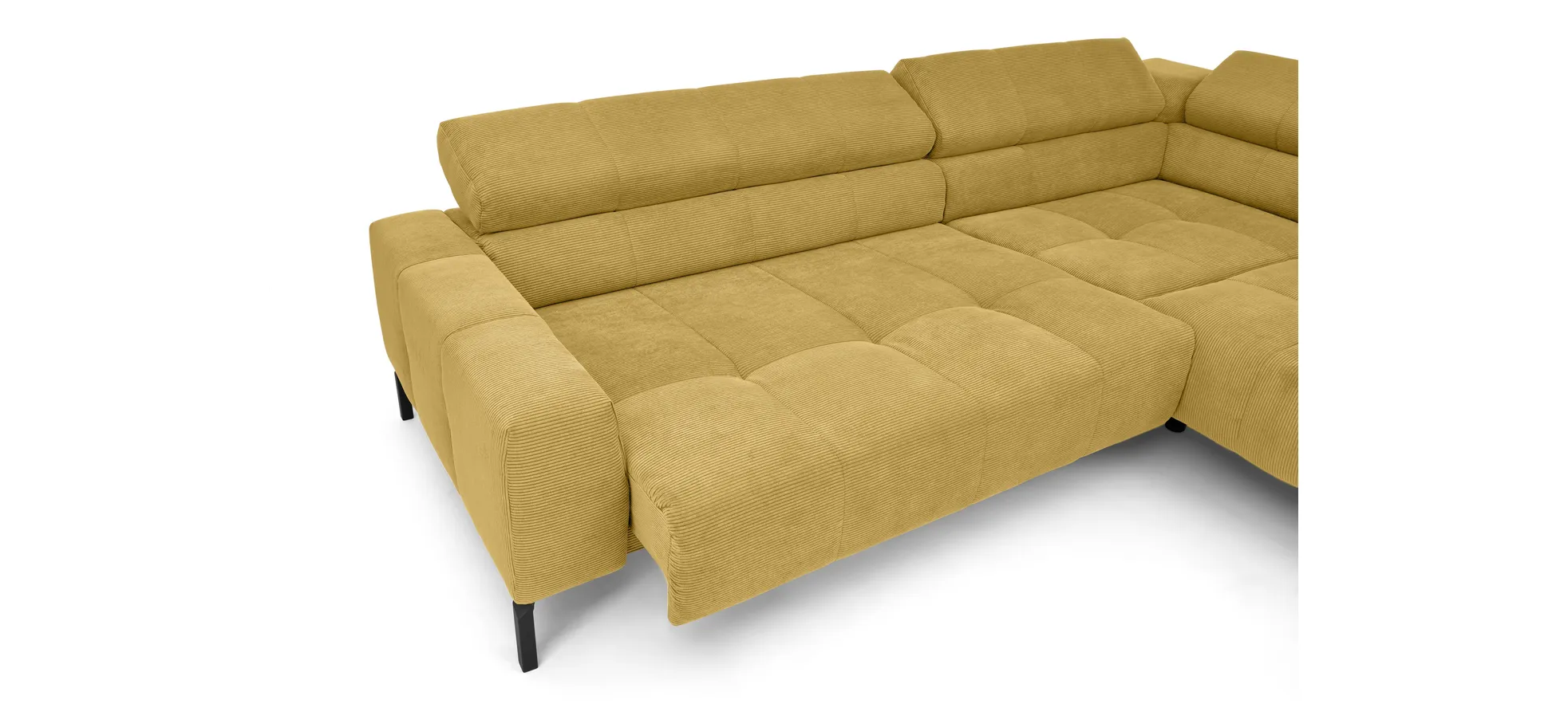  Ecksofa COLLEEN - 2-Sitzer mit Ecke rechts, Sitzvorzug motorisch, Feincord, Gold