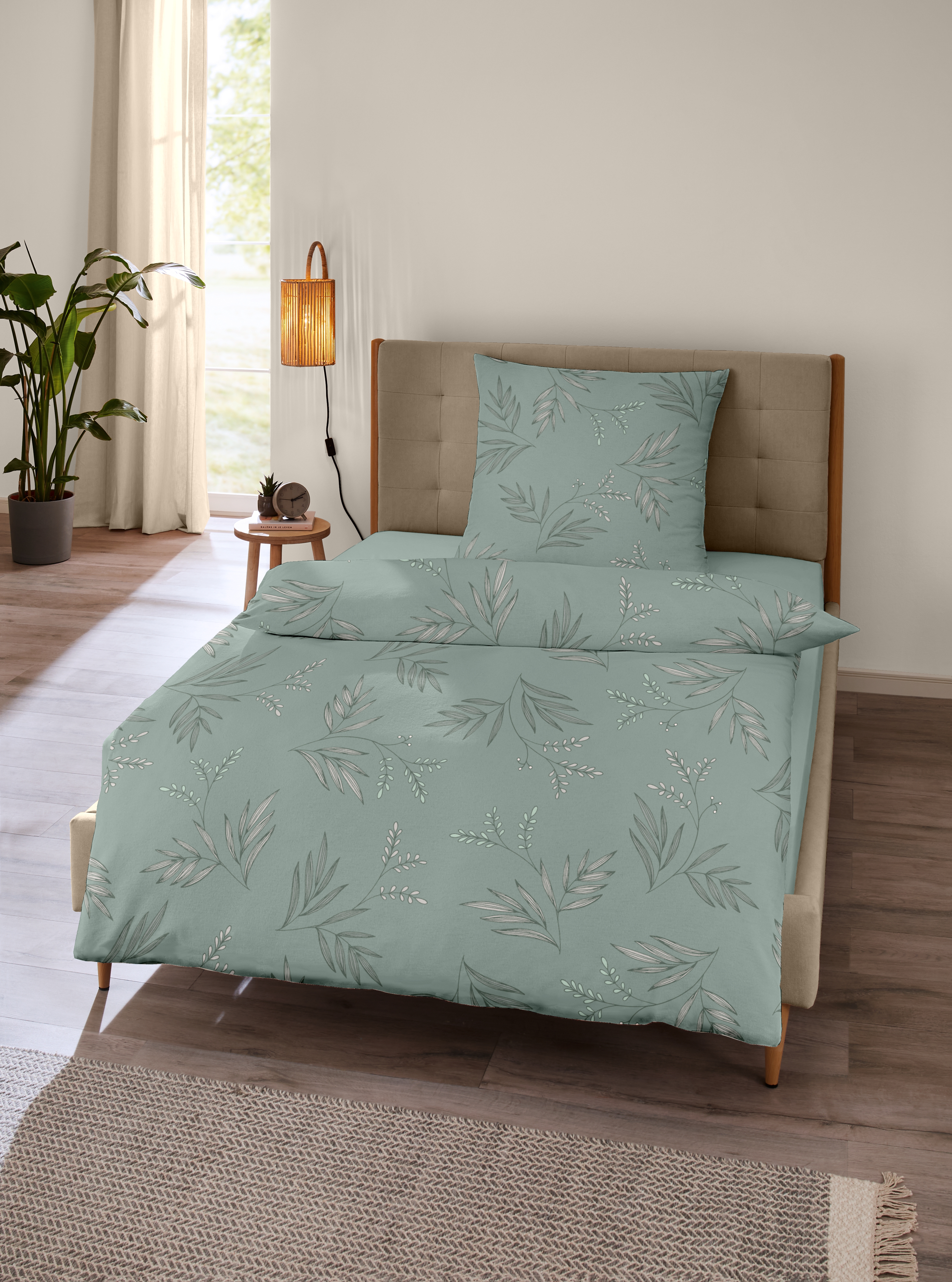 CASEA Mako-Satin-Bettwäsche - Miamis,155x220cm, salbeigrün