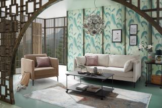 Sofa. Stoff cream, inklusive Kissen - HELWI