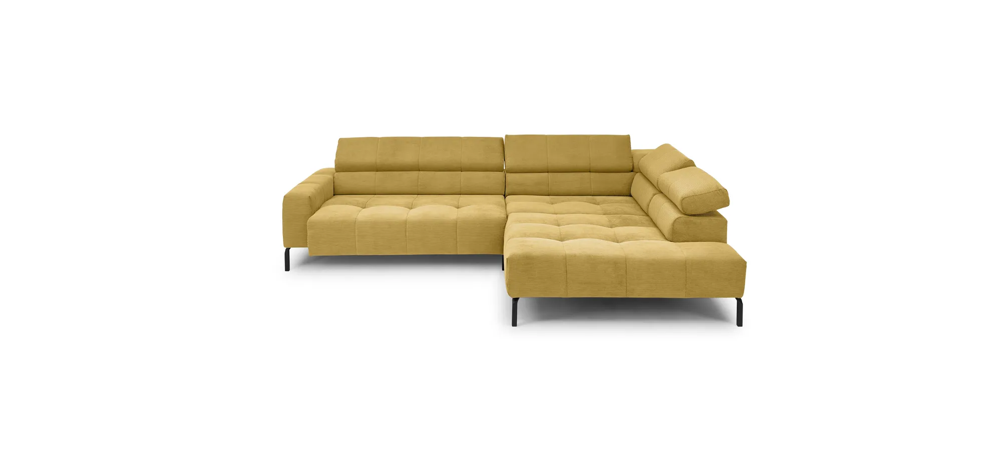  Ecksofa COLLEEN - 2-Sitzer mit Ecke rechts, Sitzvorzug motorisch, Feincord, Gold