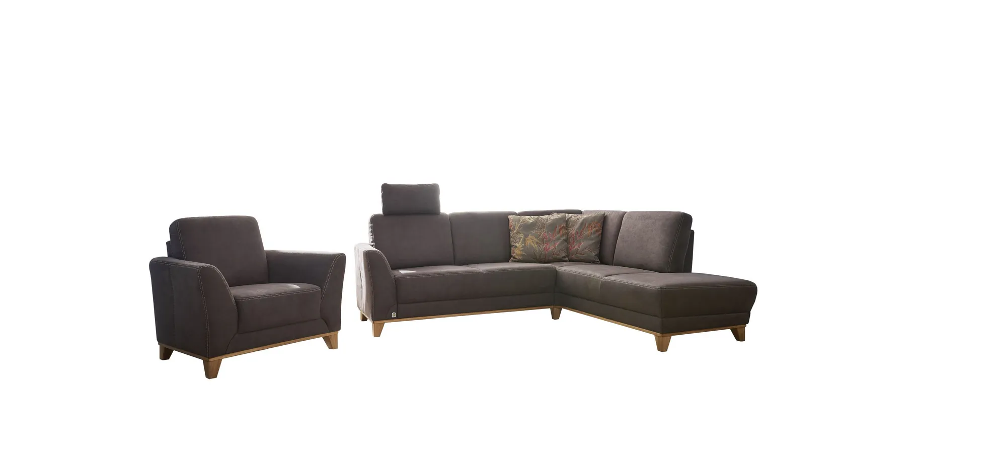 Ecksofa - 2,5 Sitzer mit Ecke Rechts, Stoff, Braun