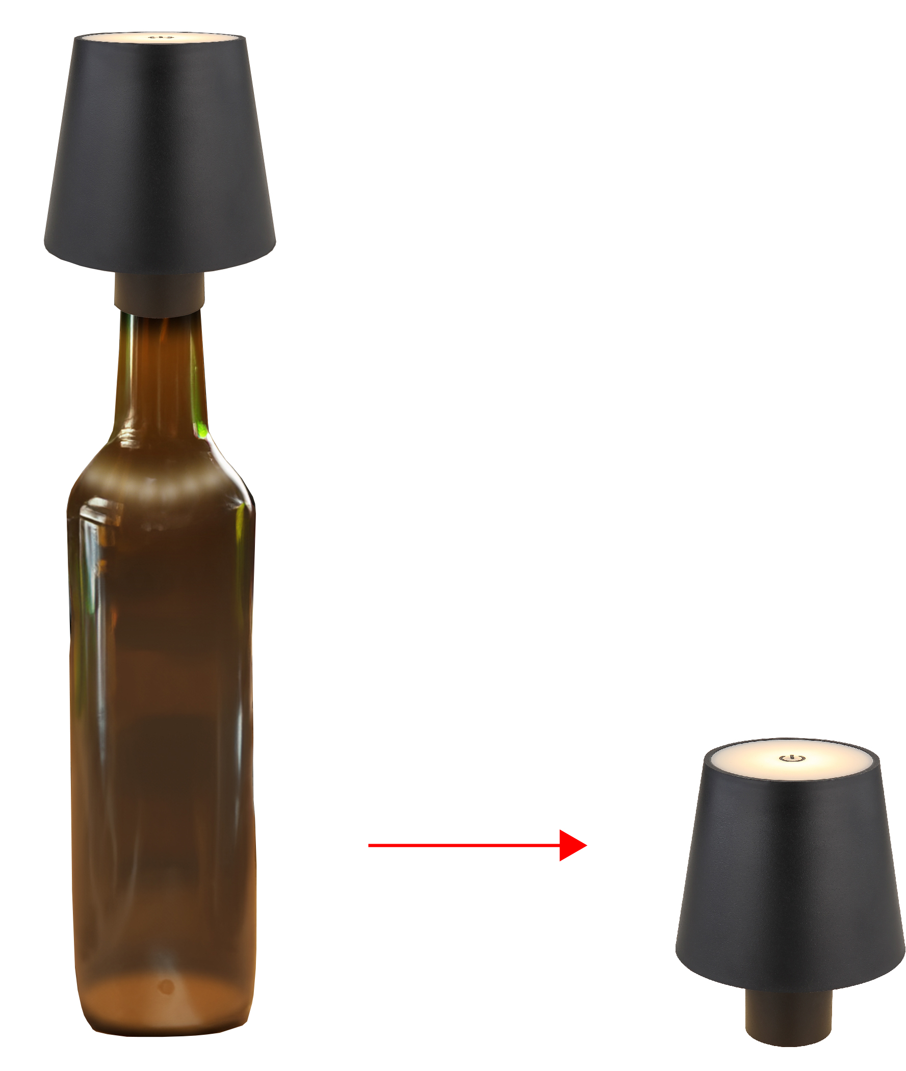 Flaschenaufsatzleuchte - schwarz