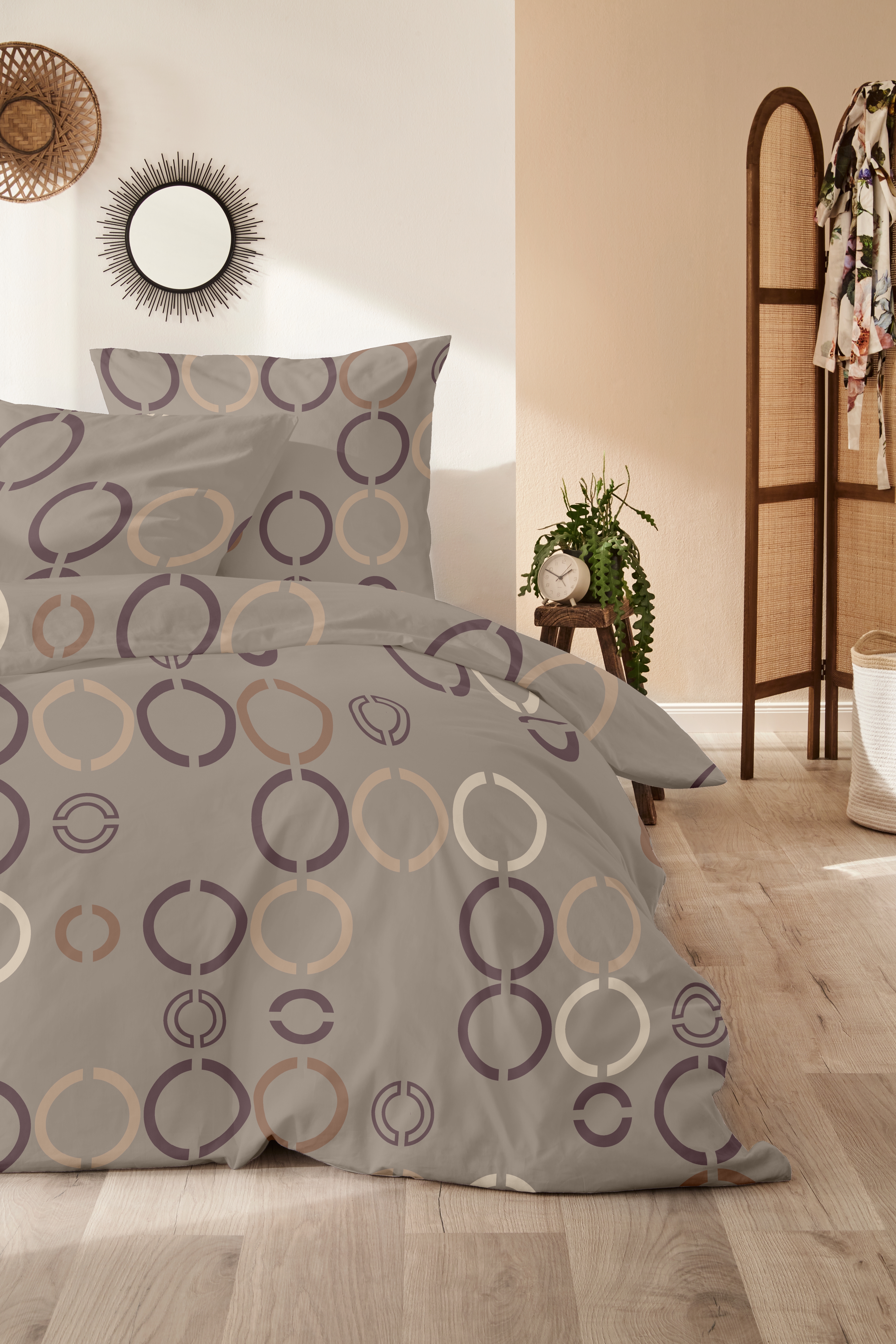 Mako-Satin-Bettwäsche, 155x220cm, braun-beige - 100% Baumwolle
