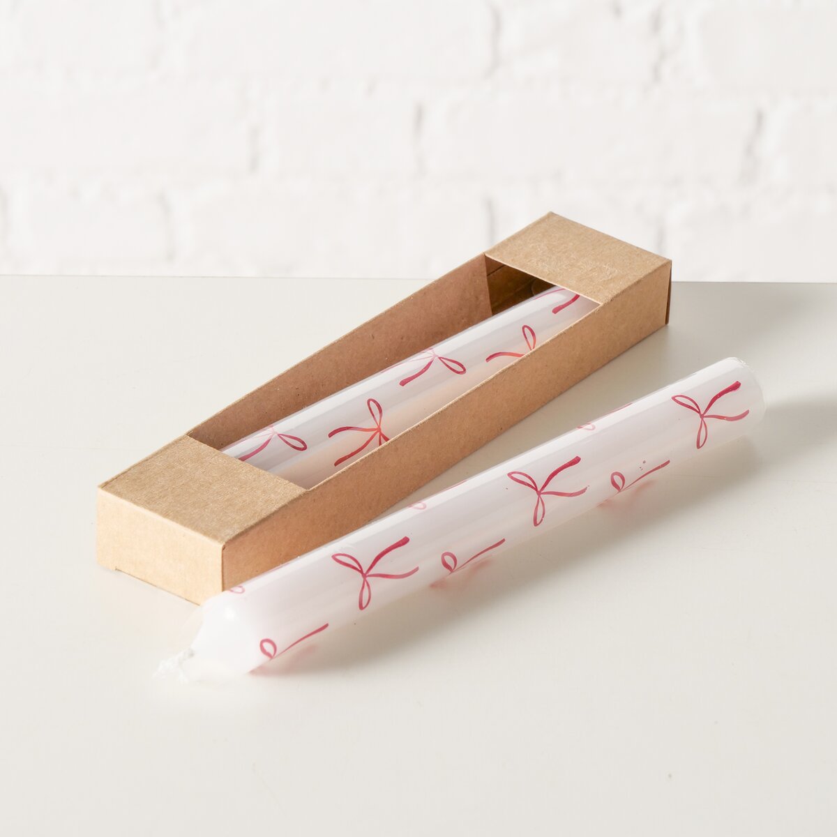 Stabkerze Bowella, 2 tlg. - H 20,00 cm, D 2,20 cm, Paraffin, rot