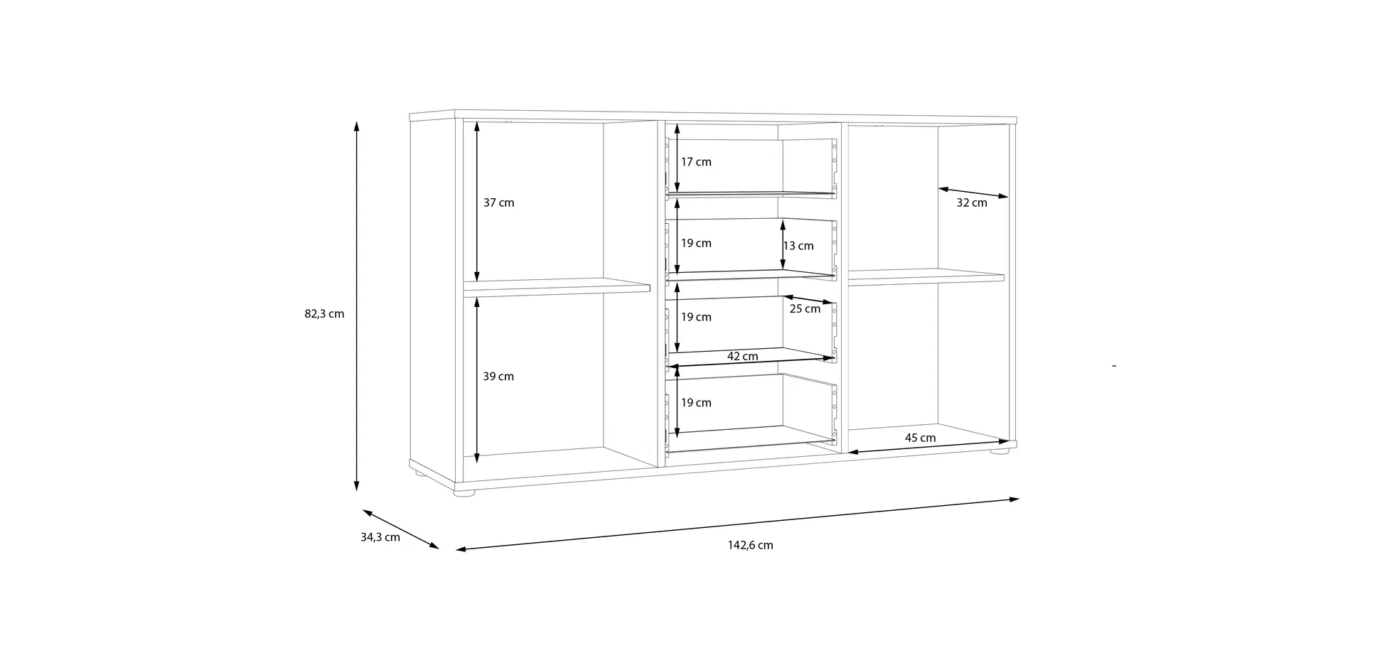 Sideboard, Black/Artisan Oak  - Floriss