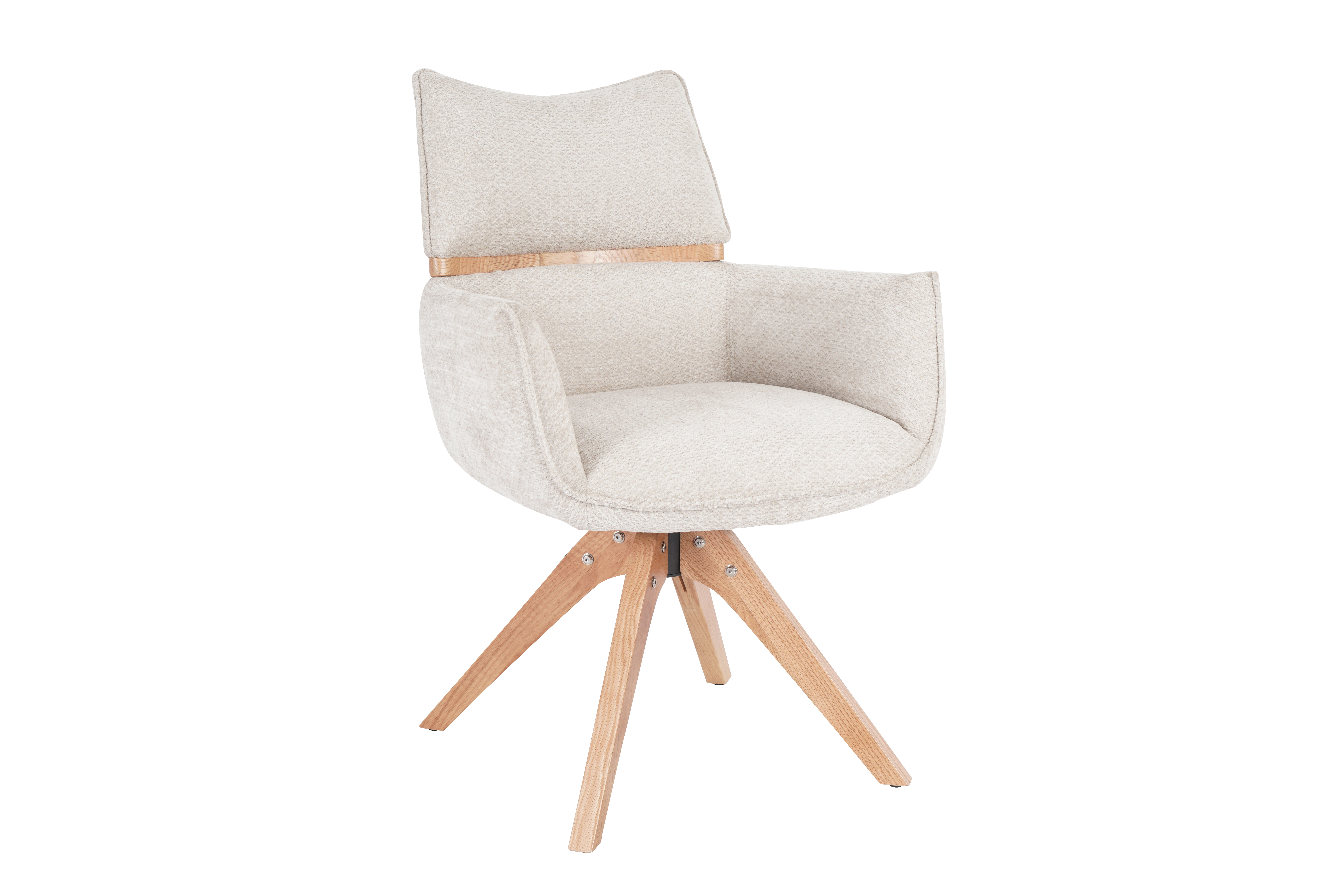 Armlehnstuhl, Bezug beige, Gestell Eiche - Marou